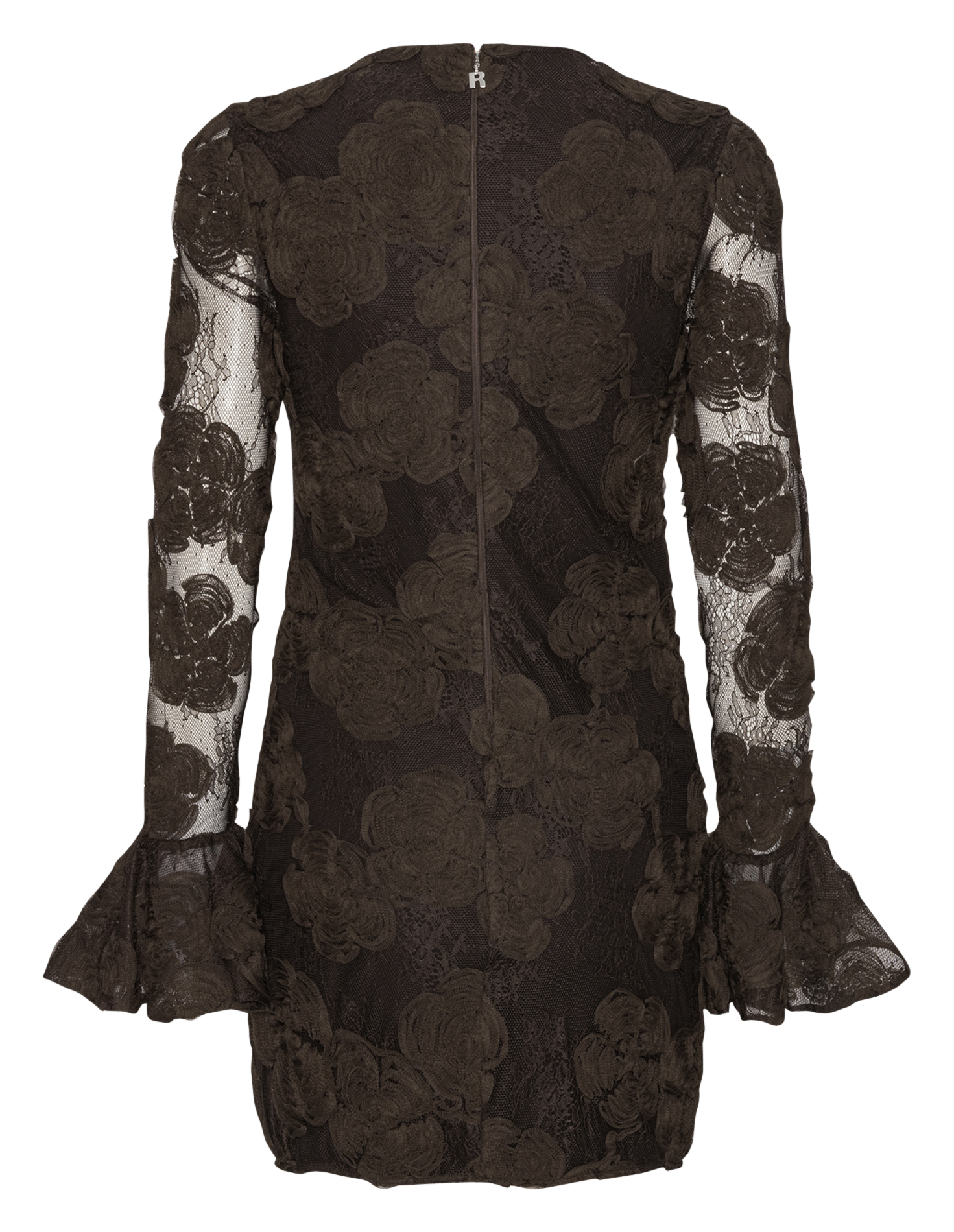 Robe courte ajustée en dentelle ROTATE Marron
