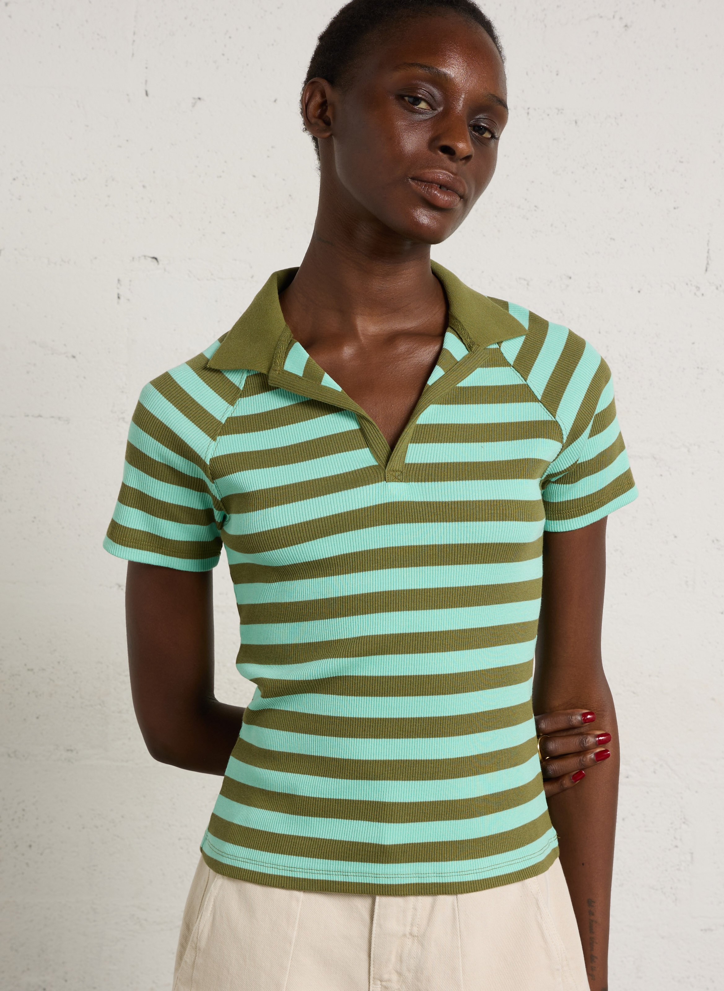 Striped classic collar top DAMSON MADDER Green