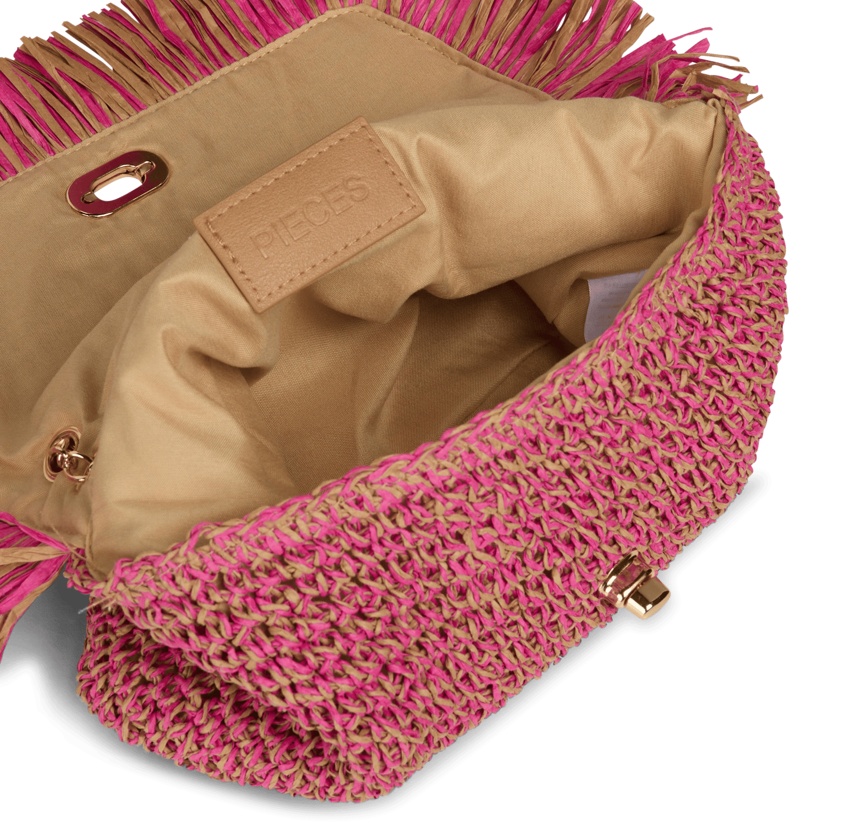Mixed straw shoulder bag PIECES Pink
