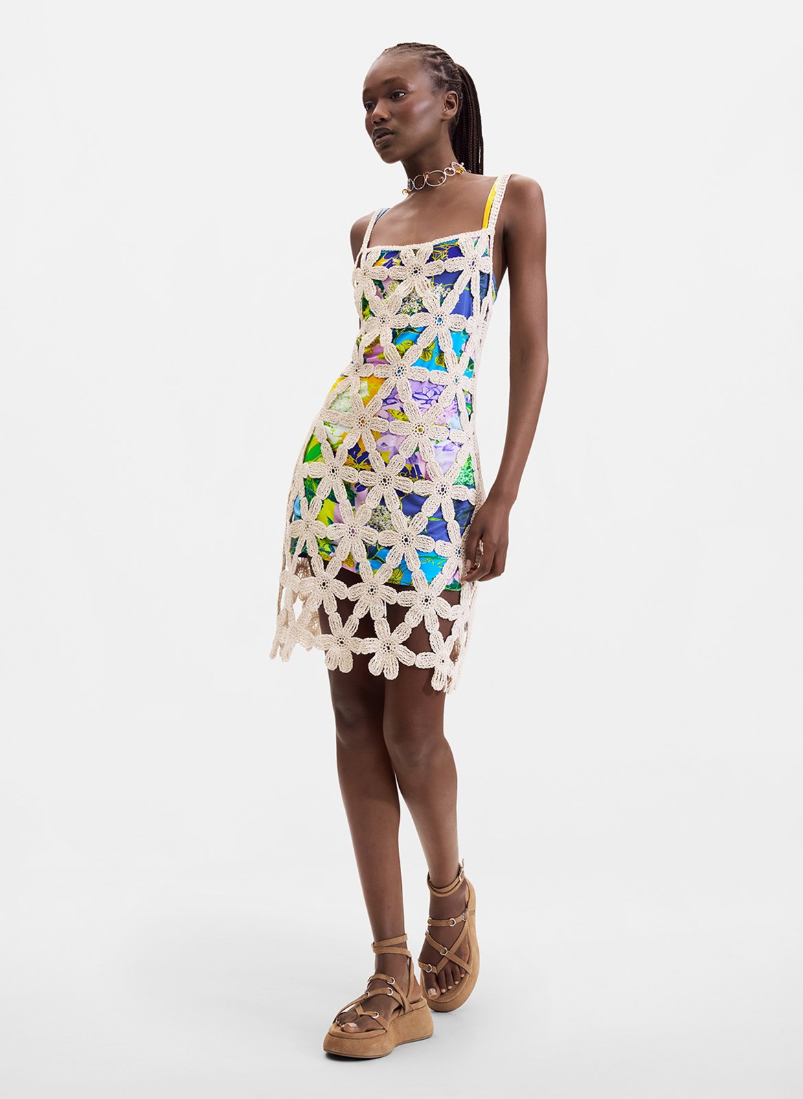 Short dress with layered patterns DESIGUAL White