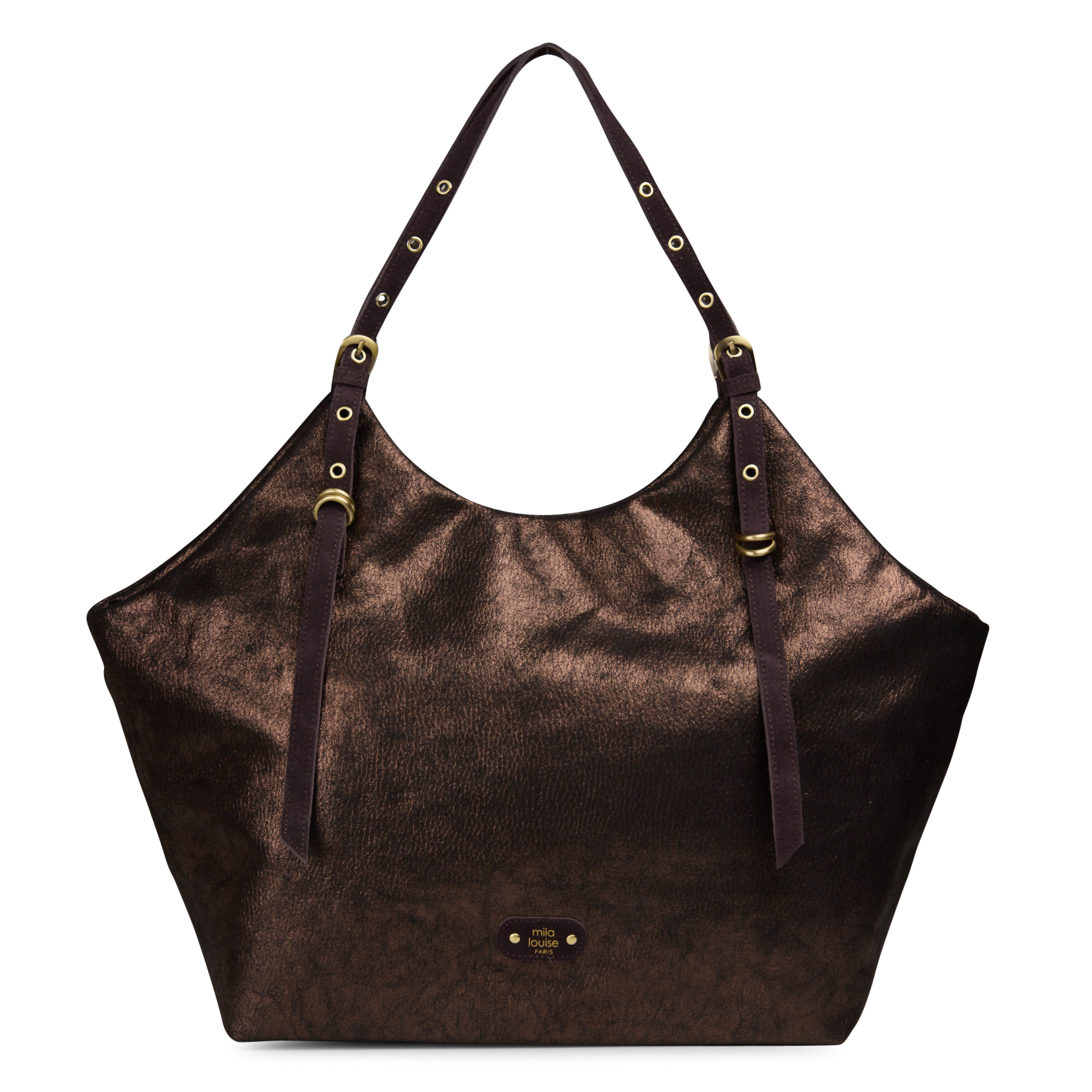 Shopper van gemengd leer MILA LOUISE Bruin