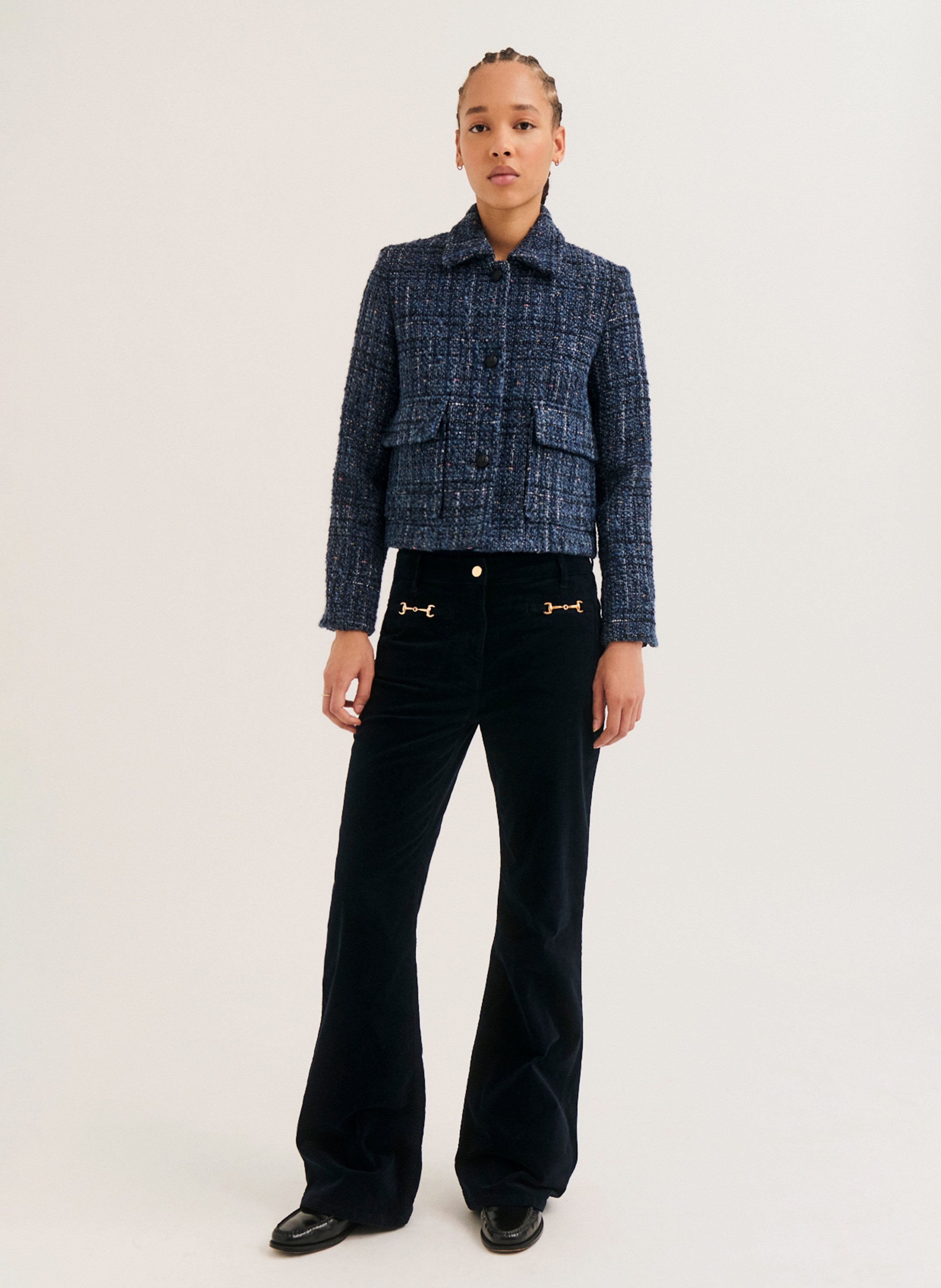 Rechte knoopsluiting jasje in tweed PABLO Blauw