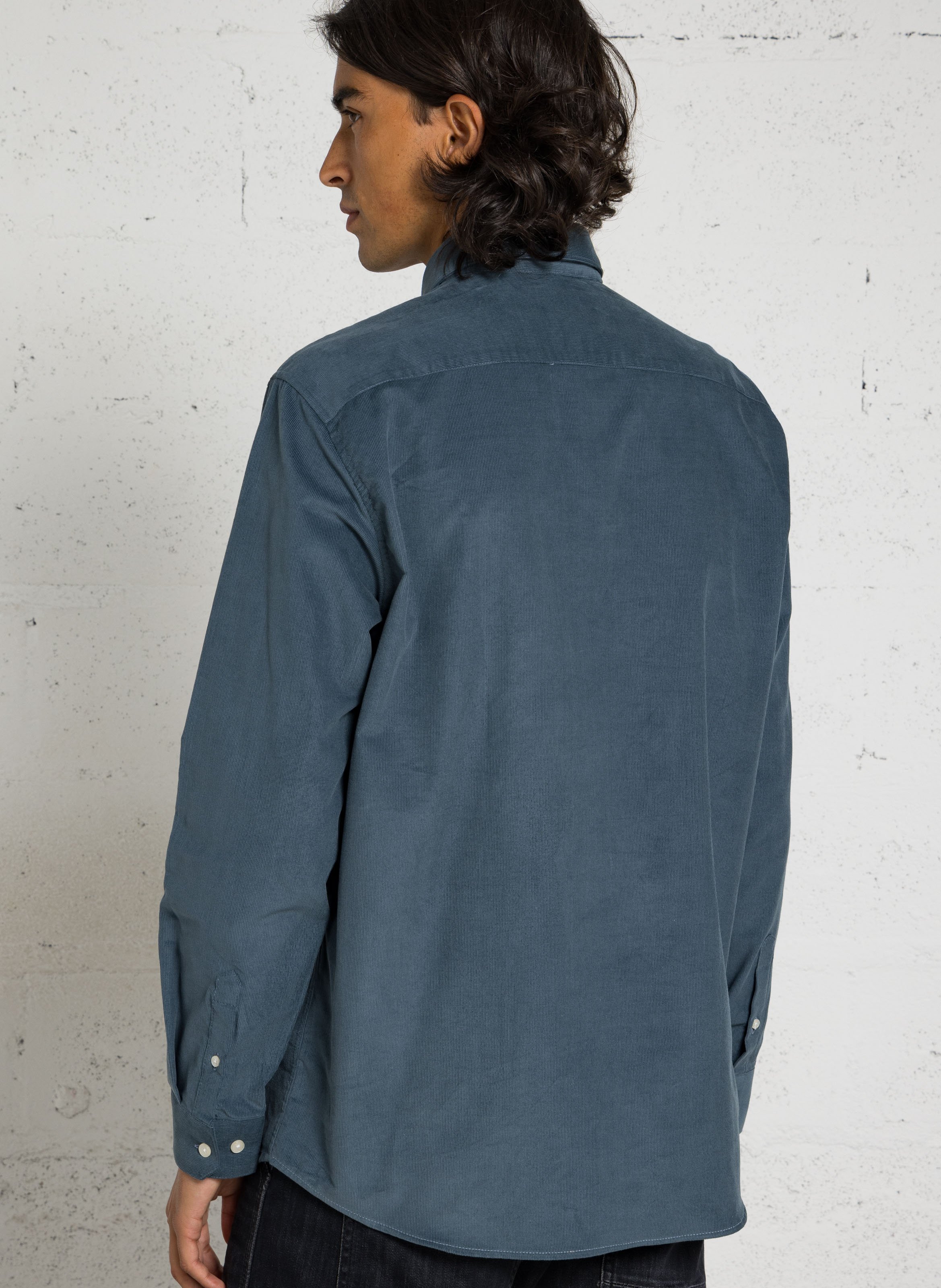 Chemise droite en coton côtelé AU PRINTEMPS PARIS Bleu