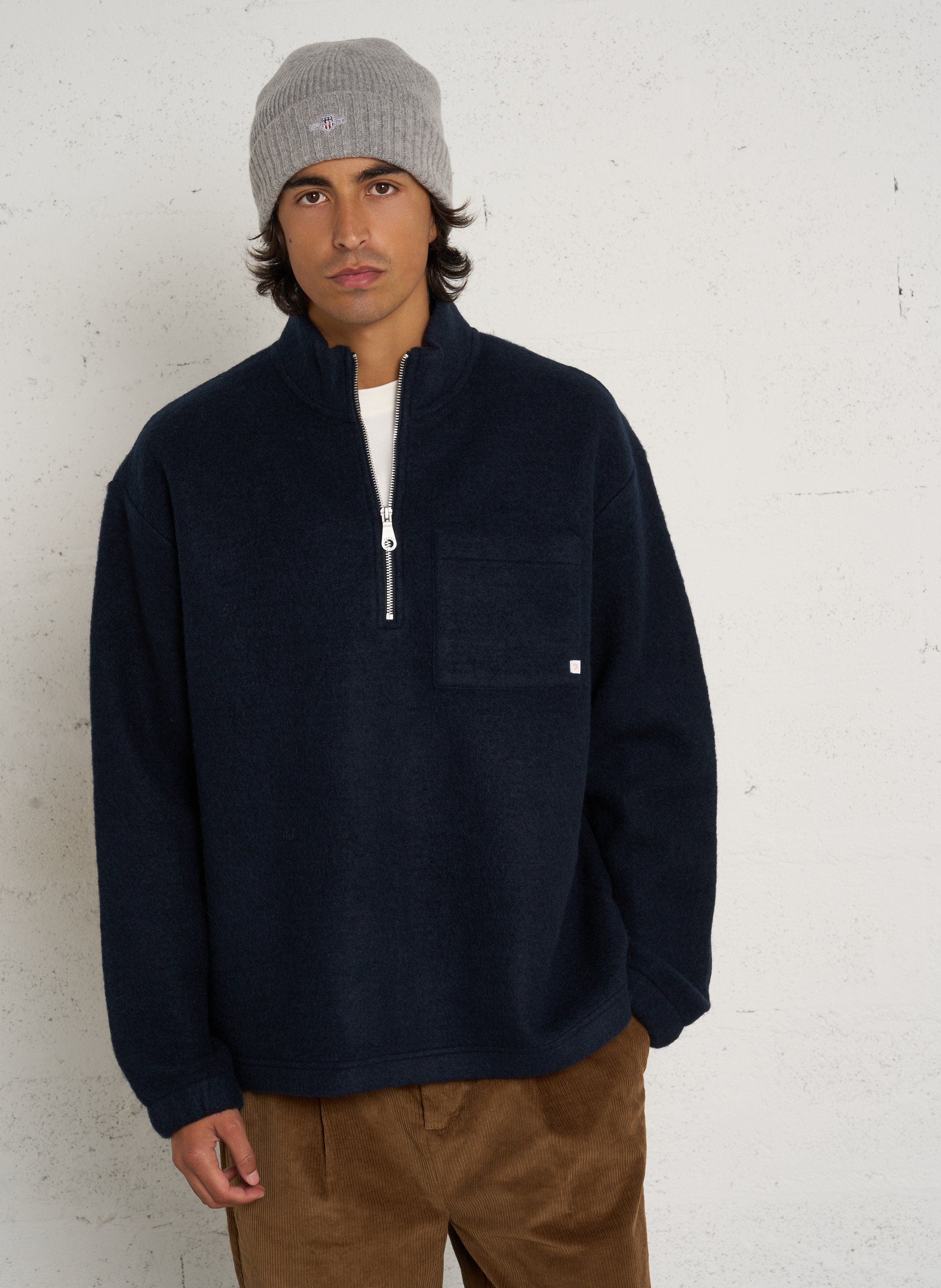 Pullover mit Zip-Kragen aus Woll-Mix FARAH Blau