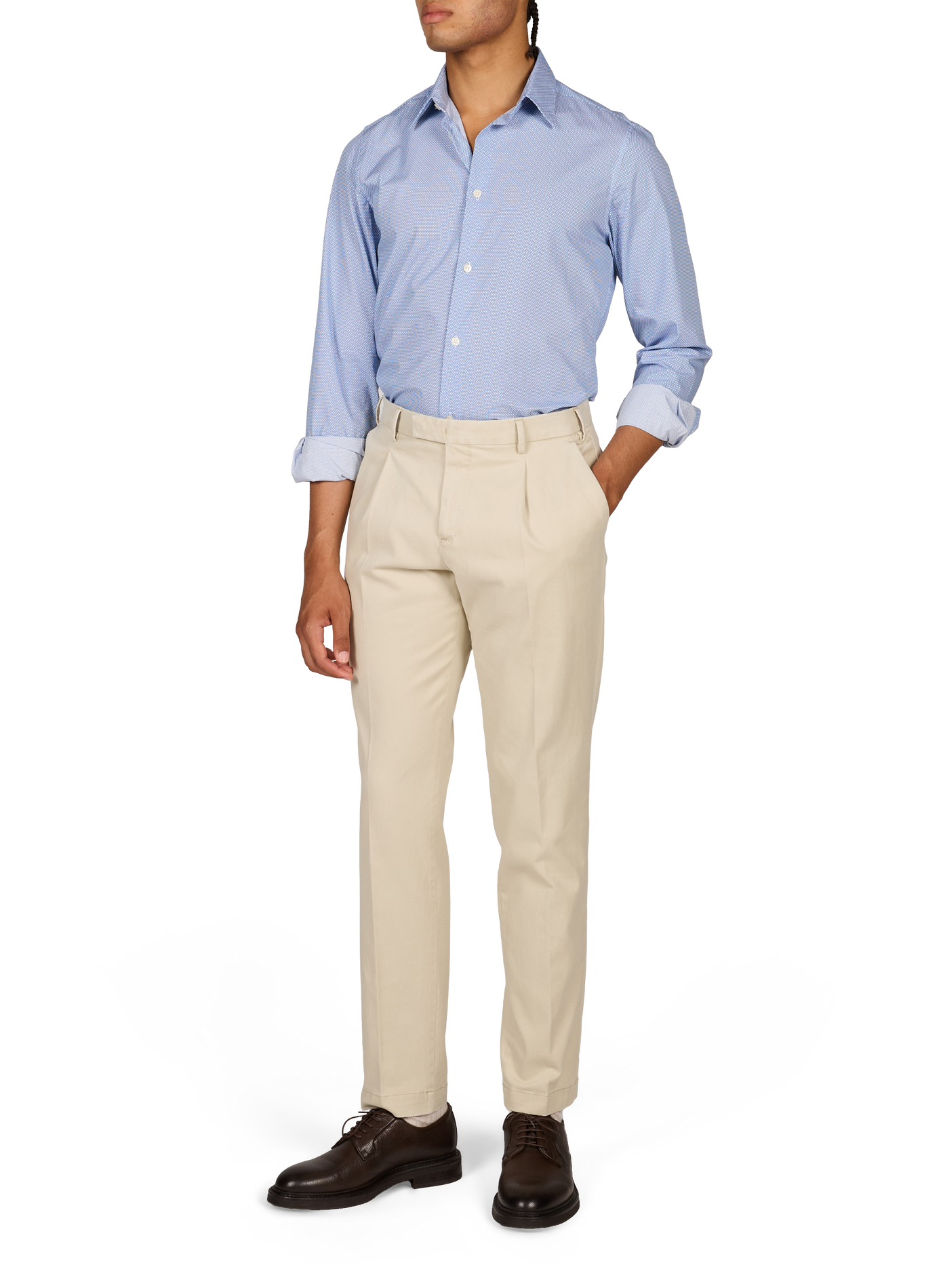 Slim-fit shirt with classic collar in printed cotton icro-s AU PRINTEMPS PARIS Blue