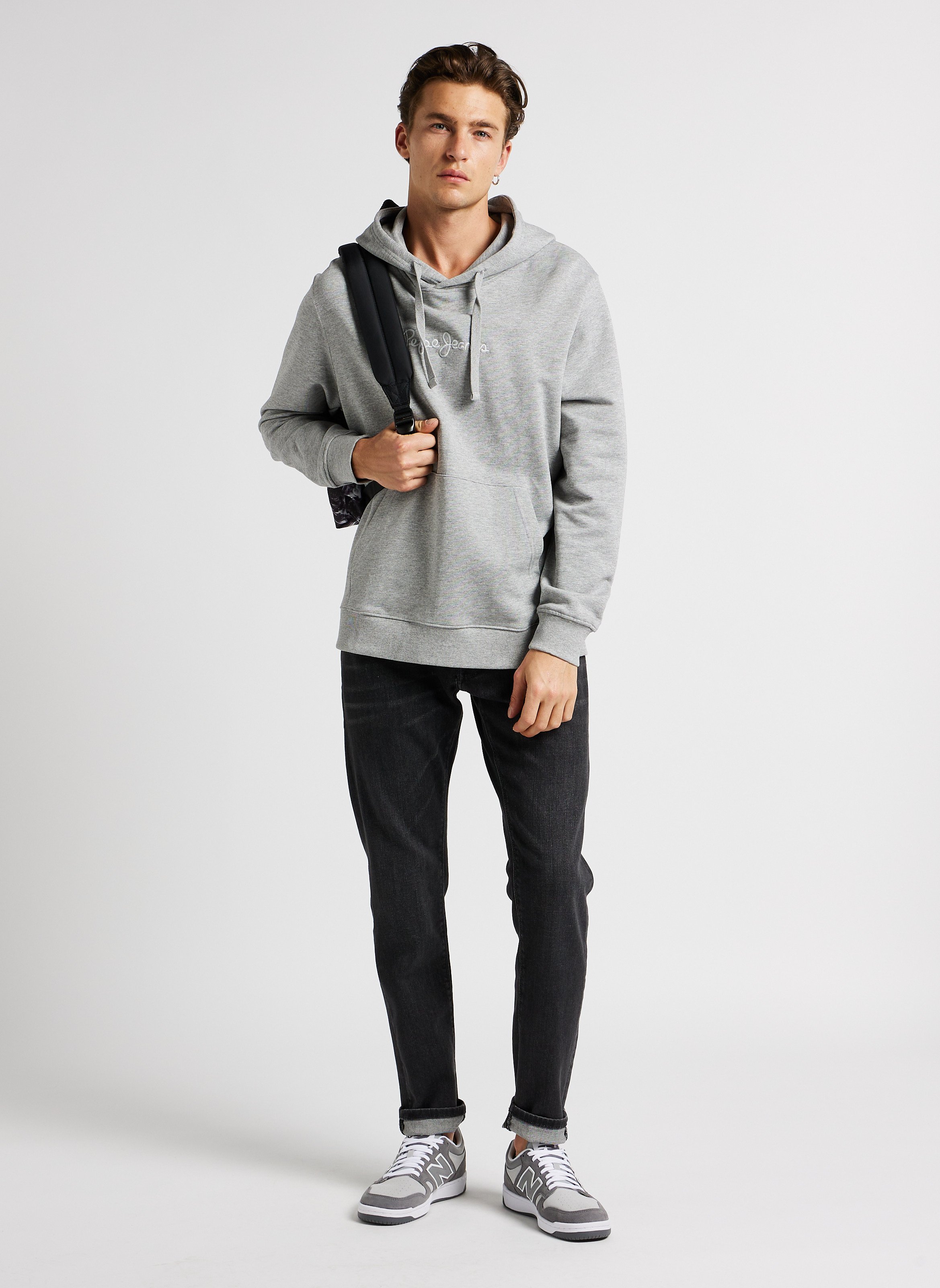 Oversize-Kapuzensweatshirt aus melierter Baumwolle PEPE JEANS Grau