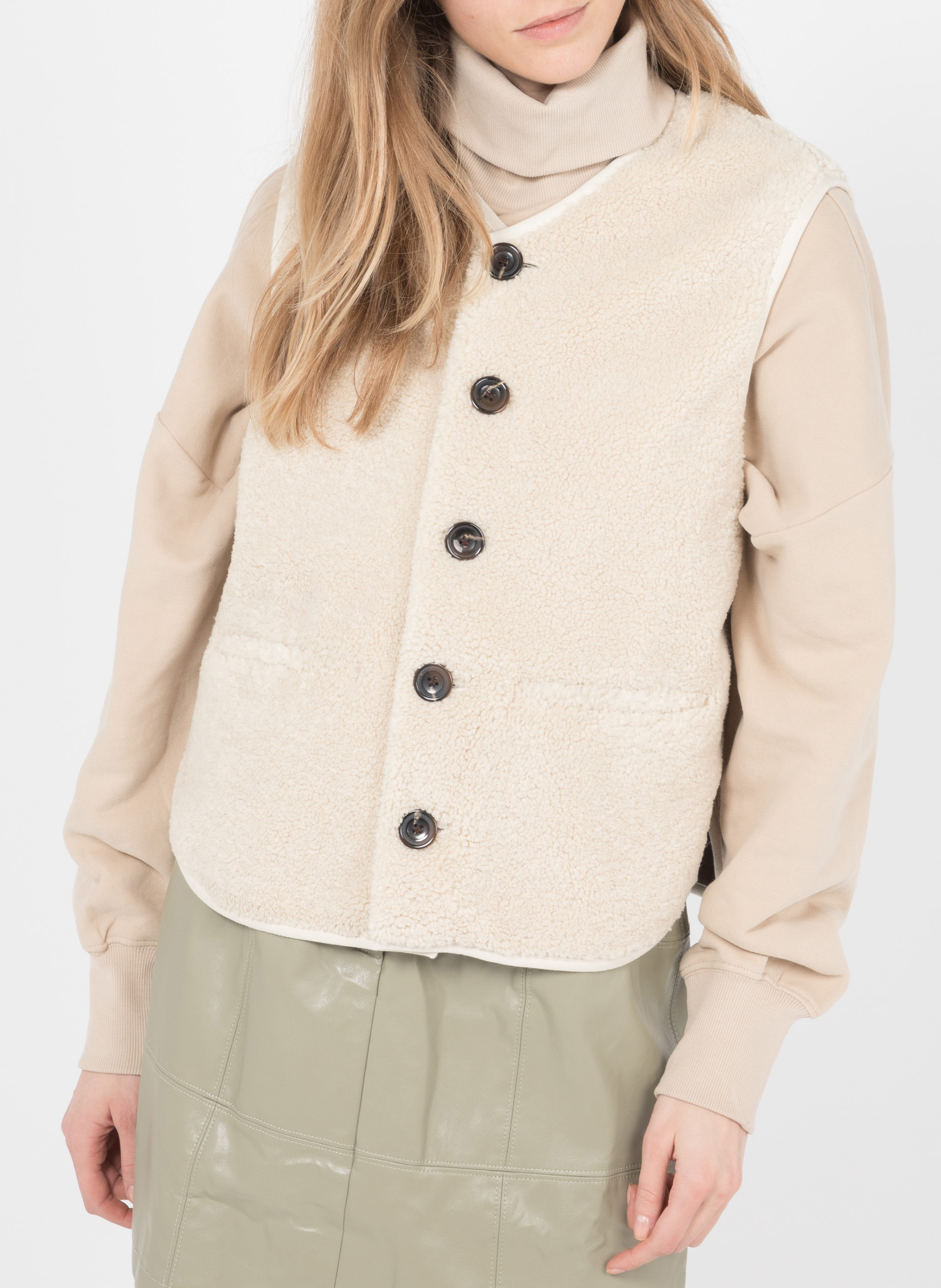 Strickweste in Schaffell-Optik SOEUR Beige