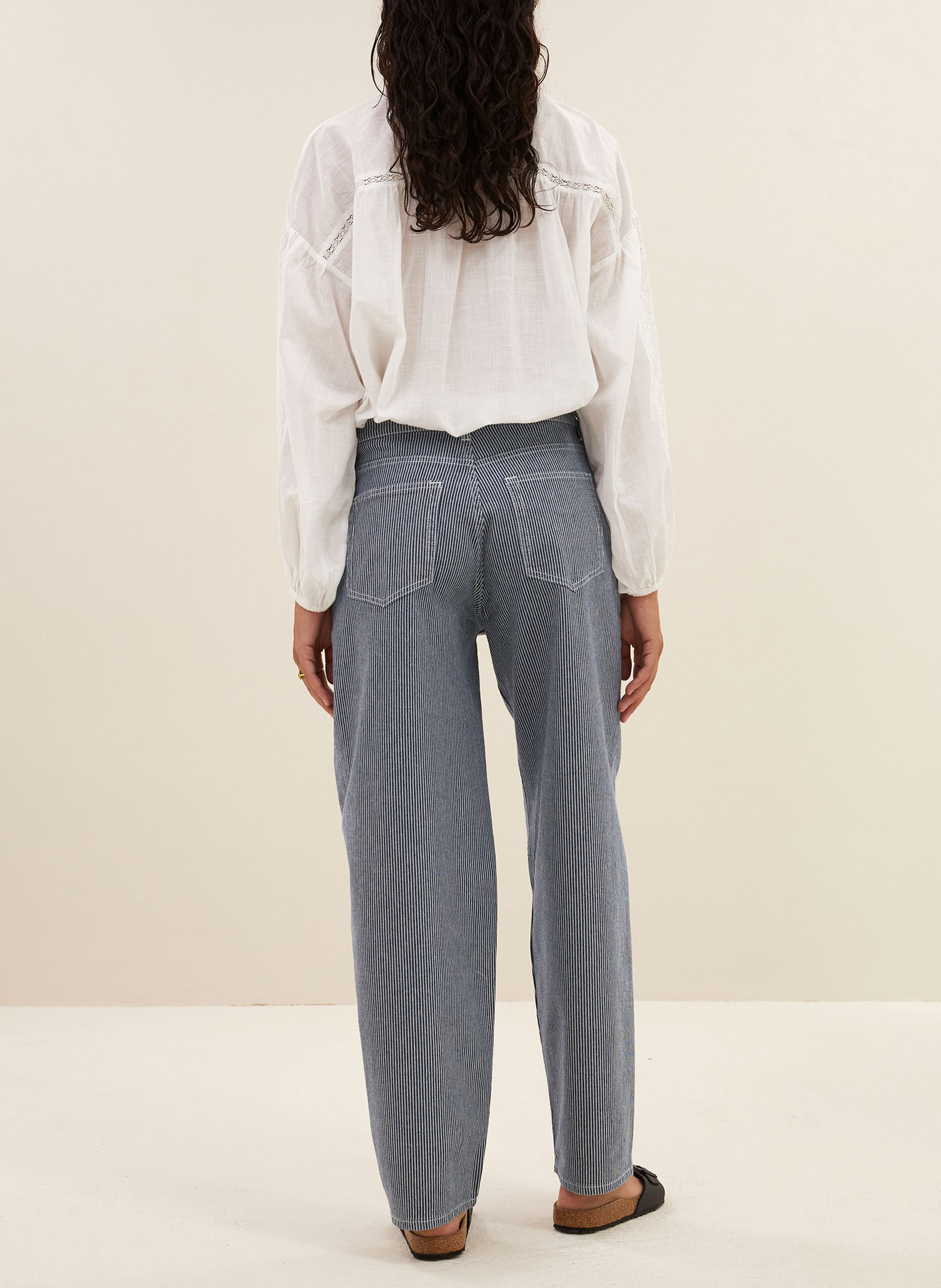 Pantalon large en coton mélangé BY BAR Bleu