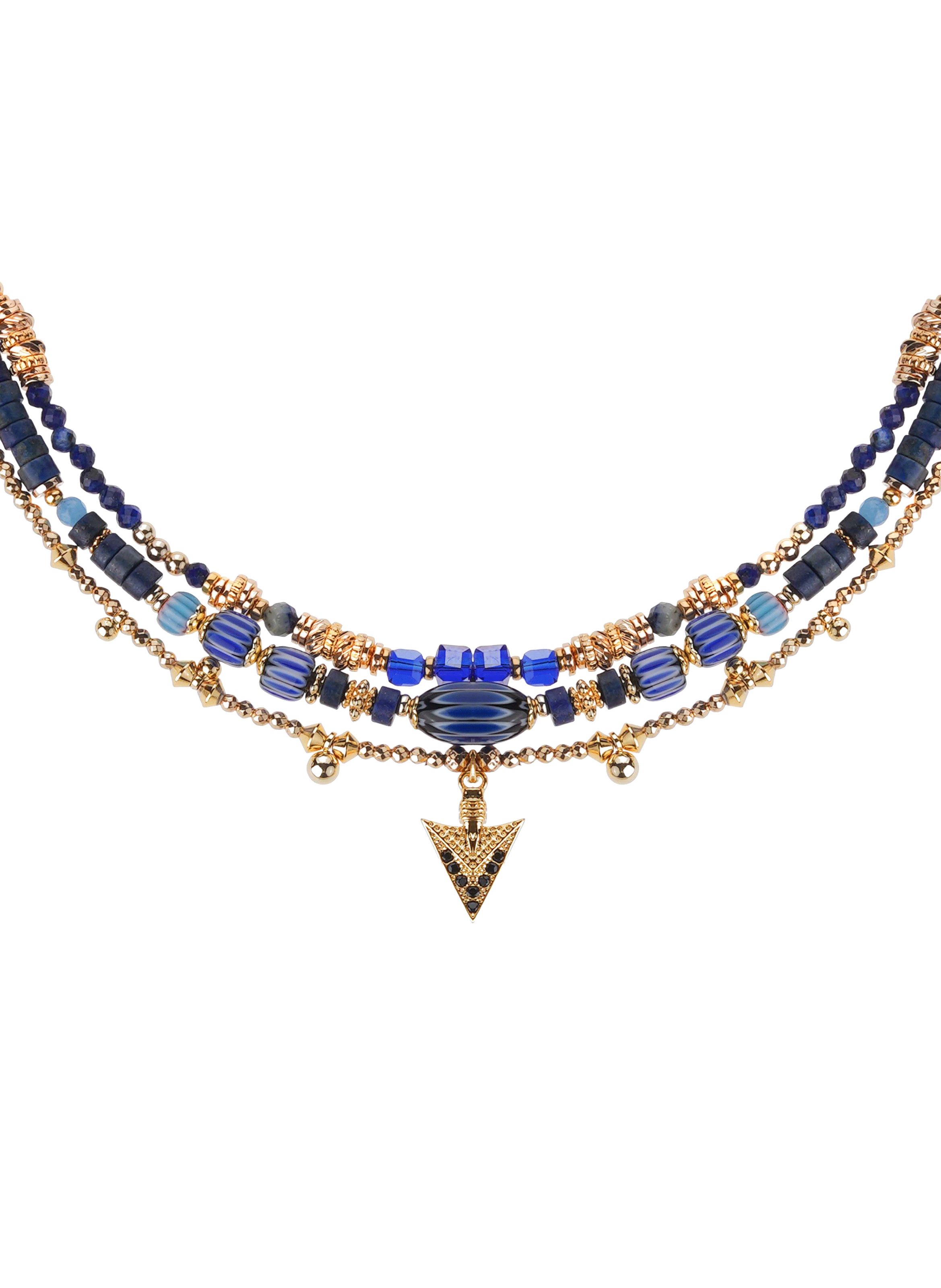 Multilayer necklace with pearls and sequins HIPANEMA Blue