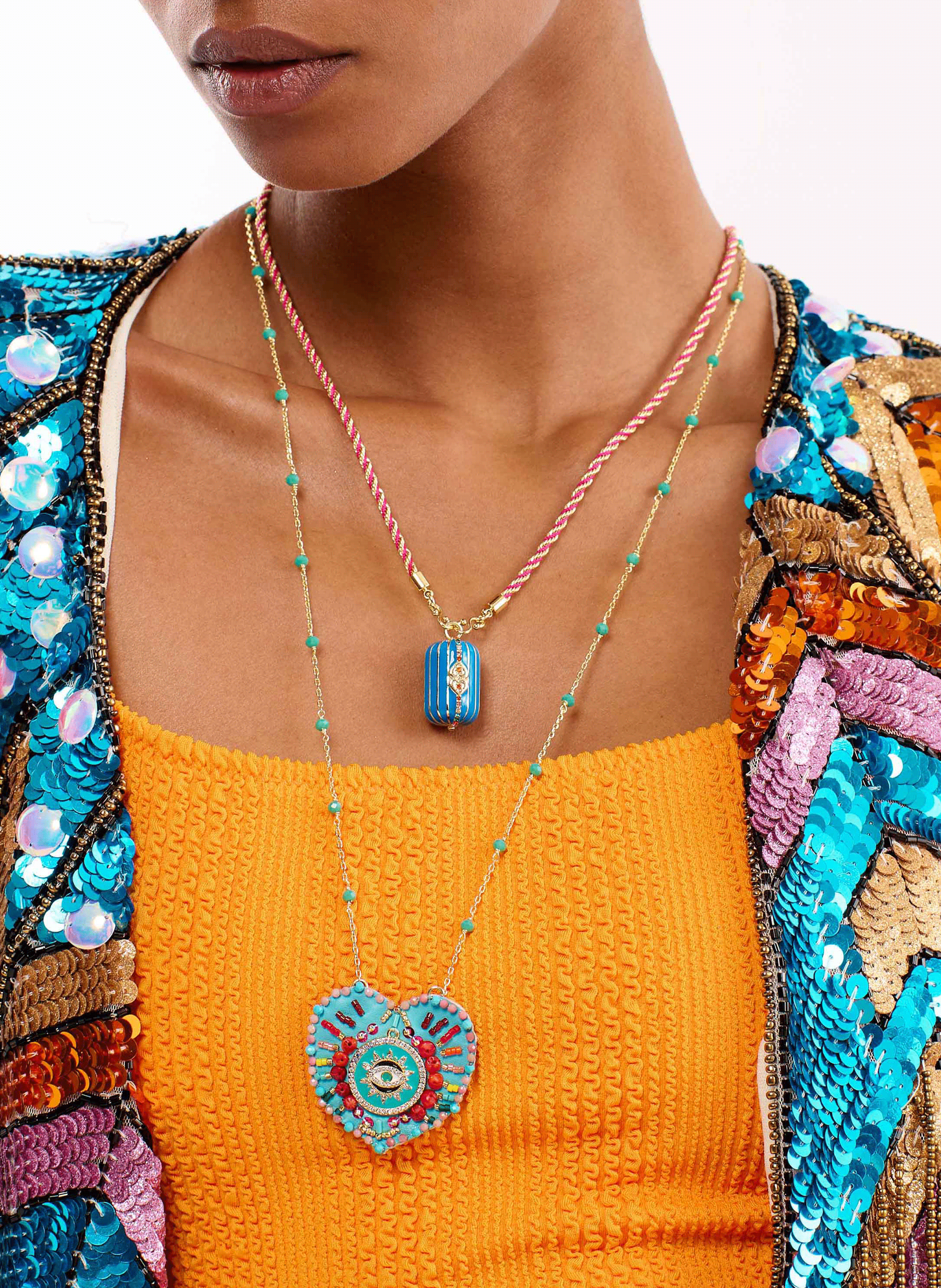 Chain necklace with central charm with pearls HIPANEMA Blue