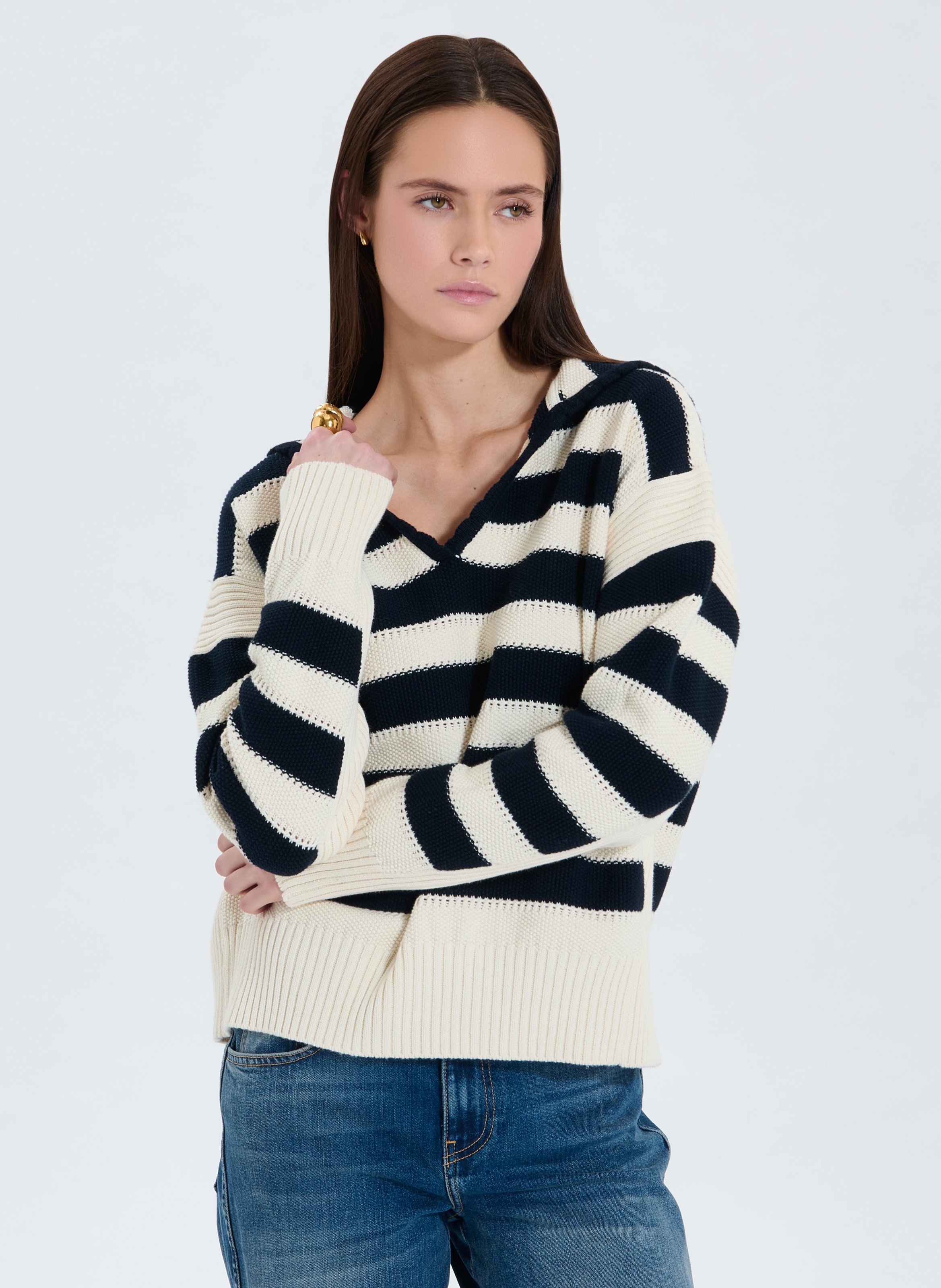 Pull Oversize En Cachemire Ermanno Scervino Taille L - Rayé, Ourlet Dentelle, Neuf Sans étiquettes