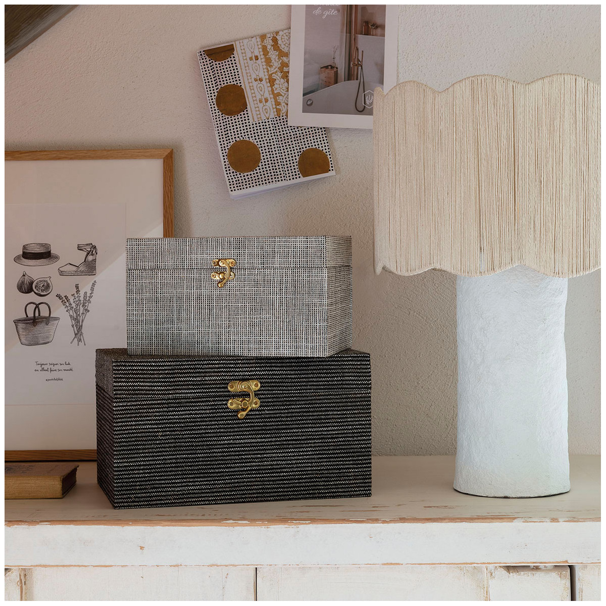 Leo paper mache lamp - jute lampshade - ø 32.5 x 46 cm BLANC D'IVOIRE White