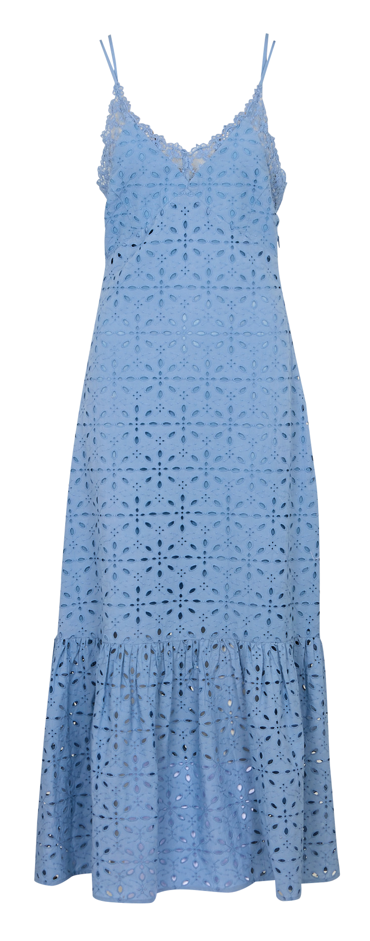 Robe longue col v brodée IKKS Bleu