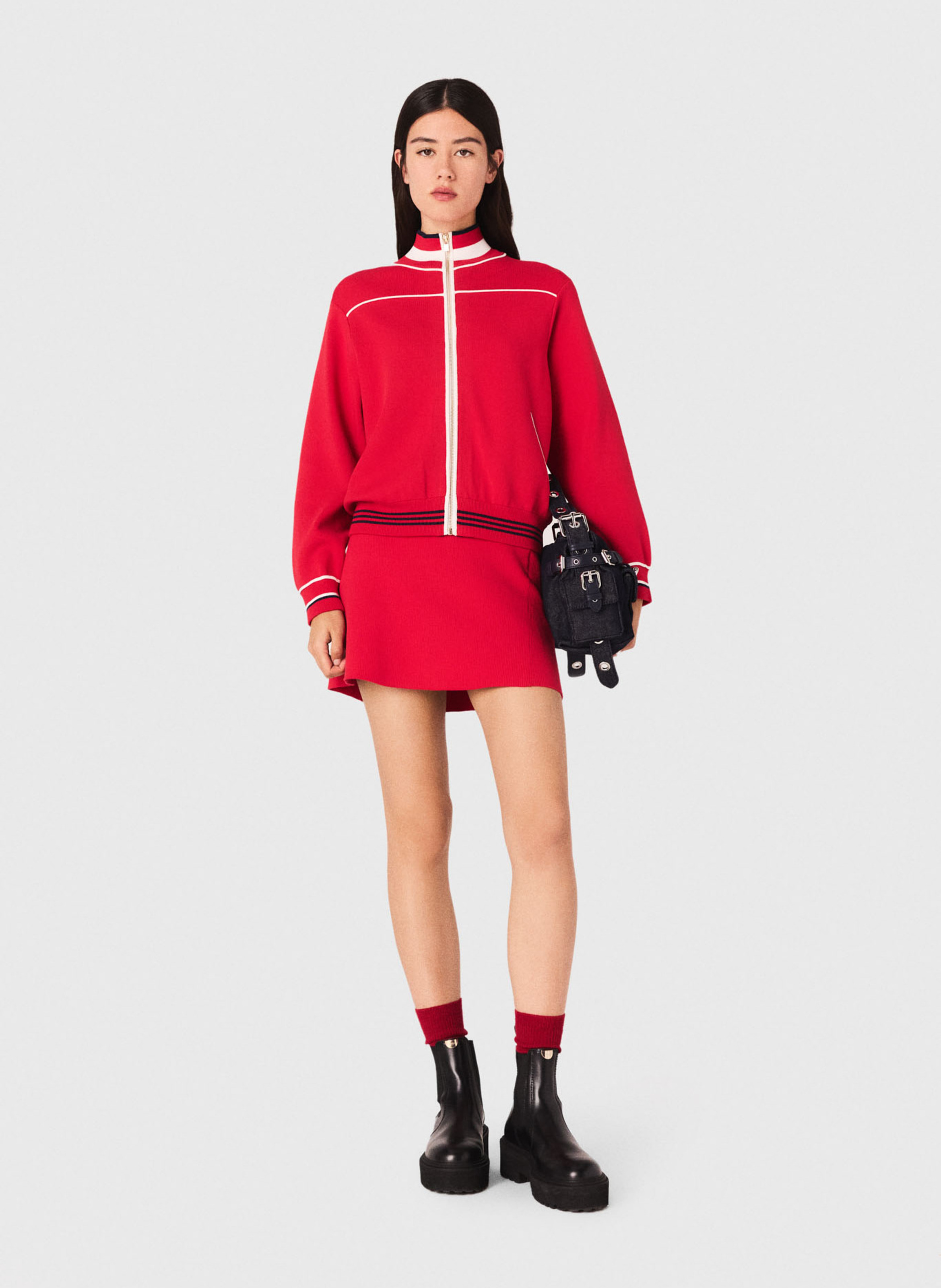 Striped Solid Zip-Up Jacket MAJE Red