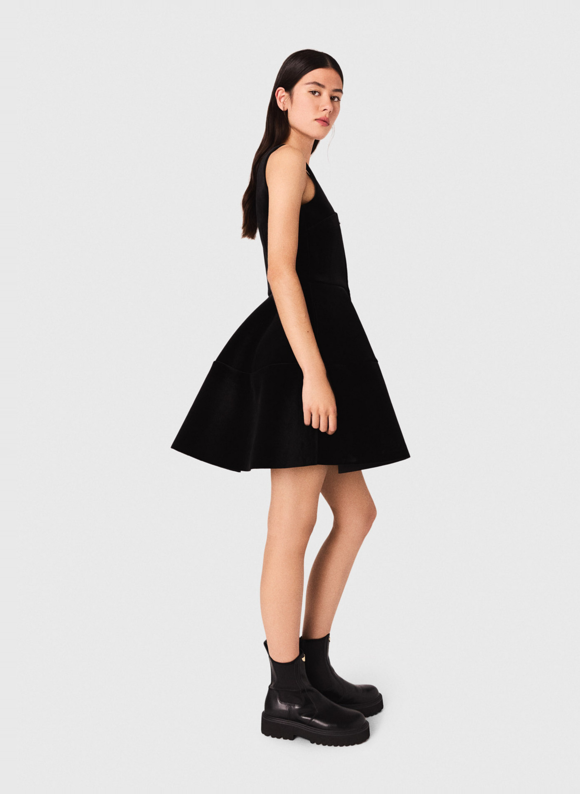 Solid color velvet skater dress MAJE Black