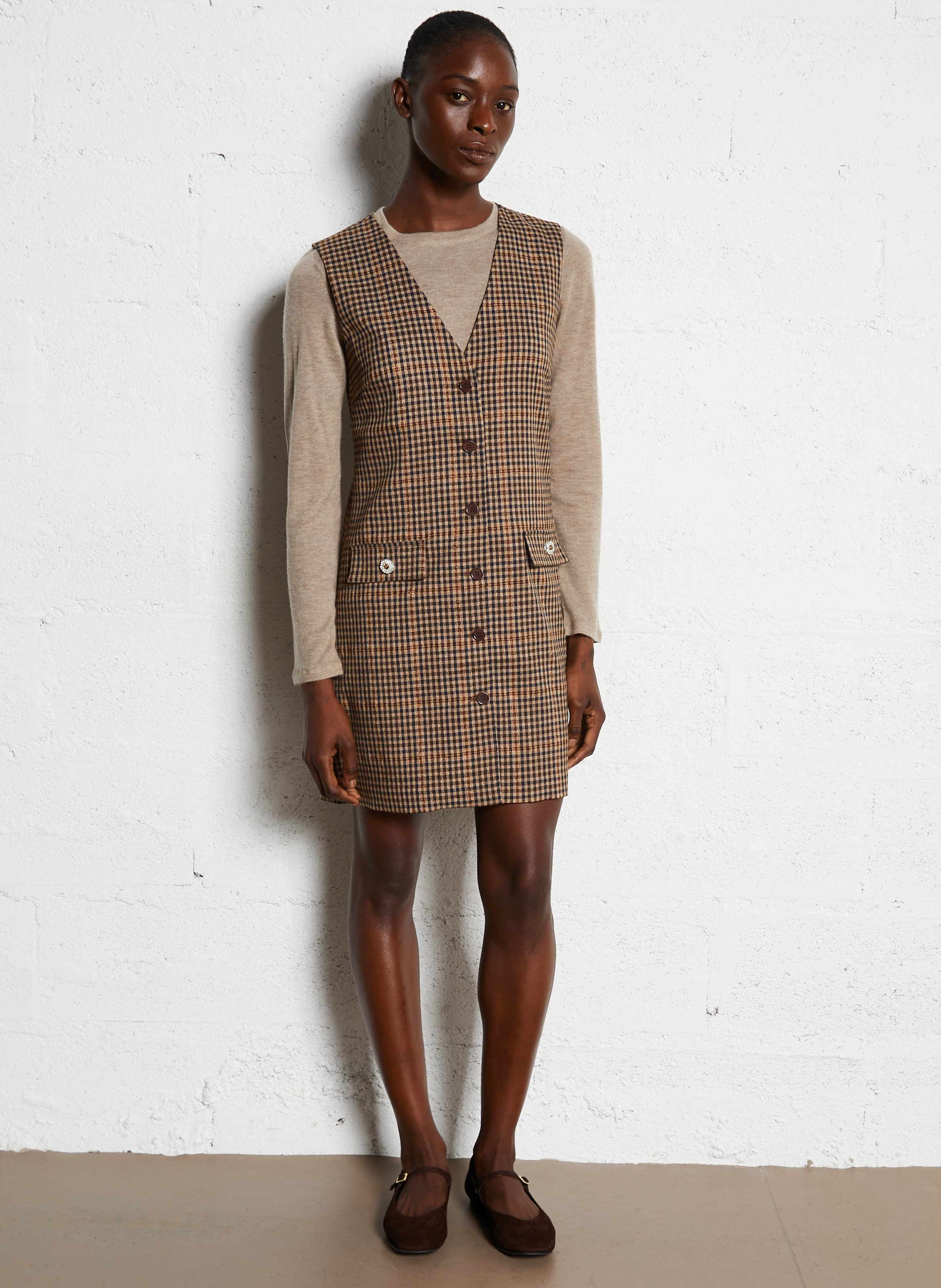 Ausgestelltes Kurzkleid mit V-Ausschnitt LIU JO Braun