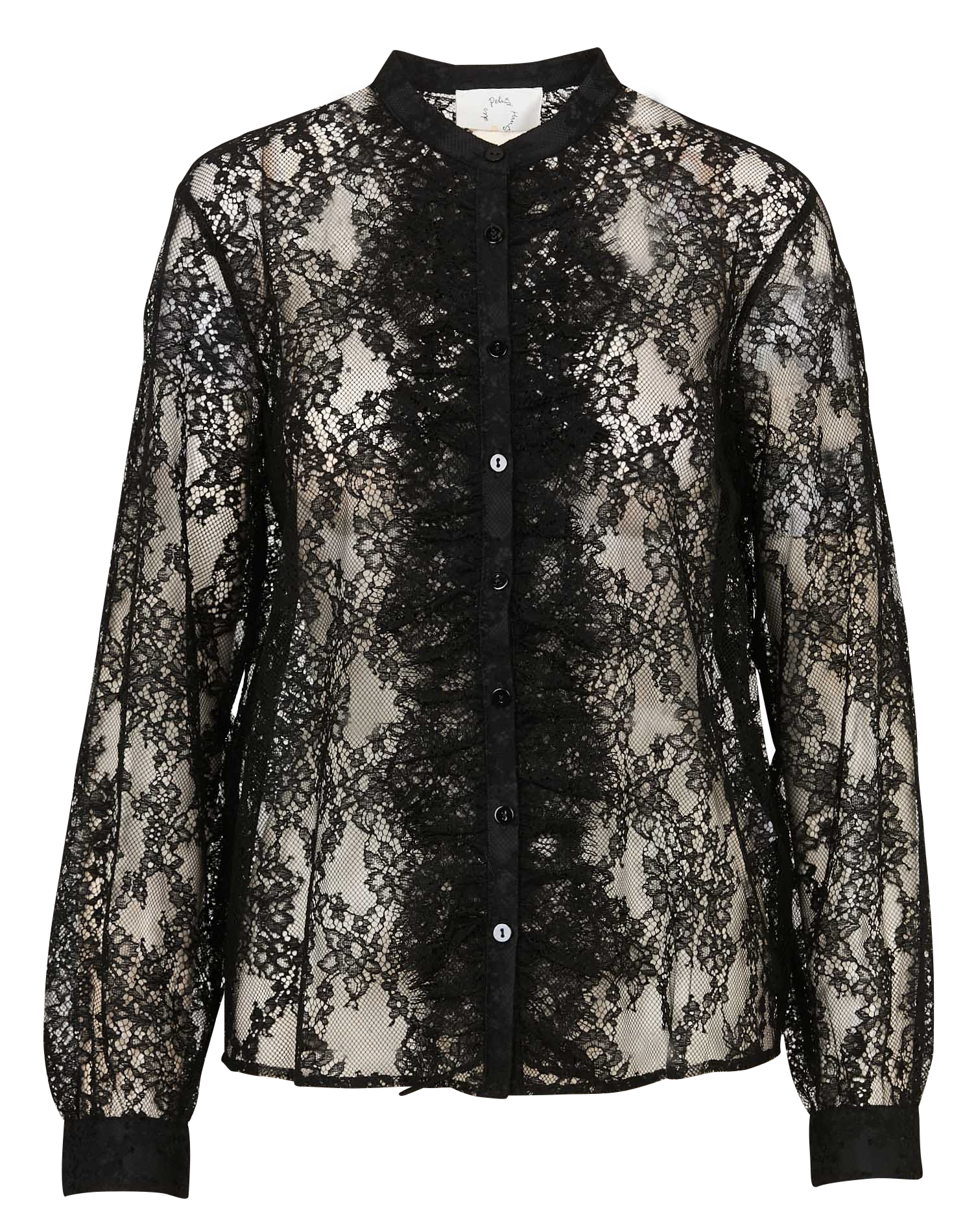 Straight cotton shirt with Mao collar DES PETITS HAUTS Black