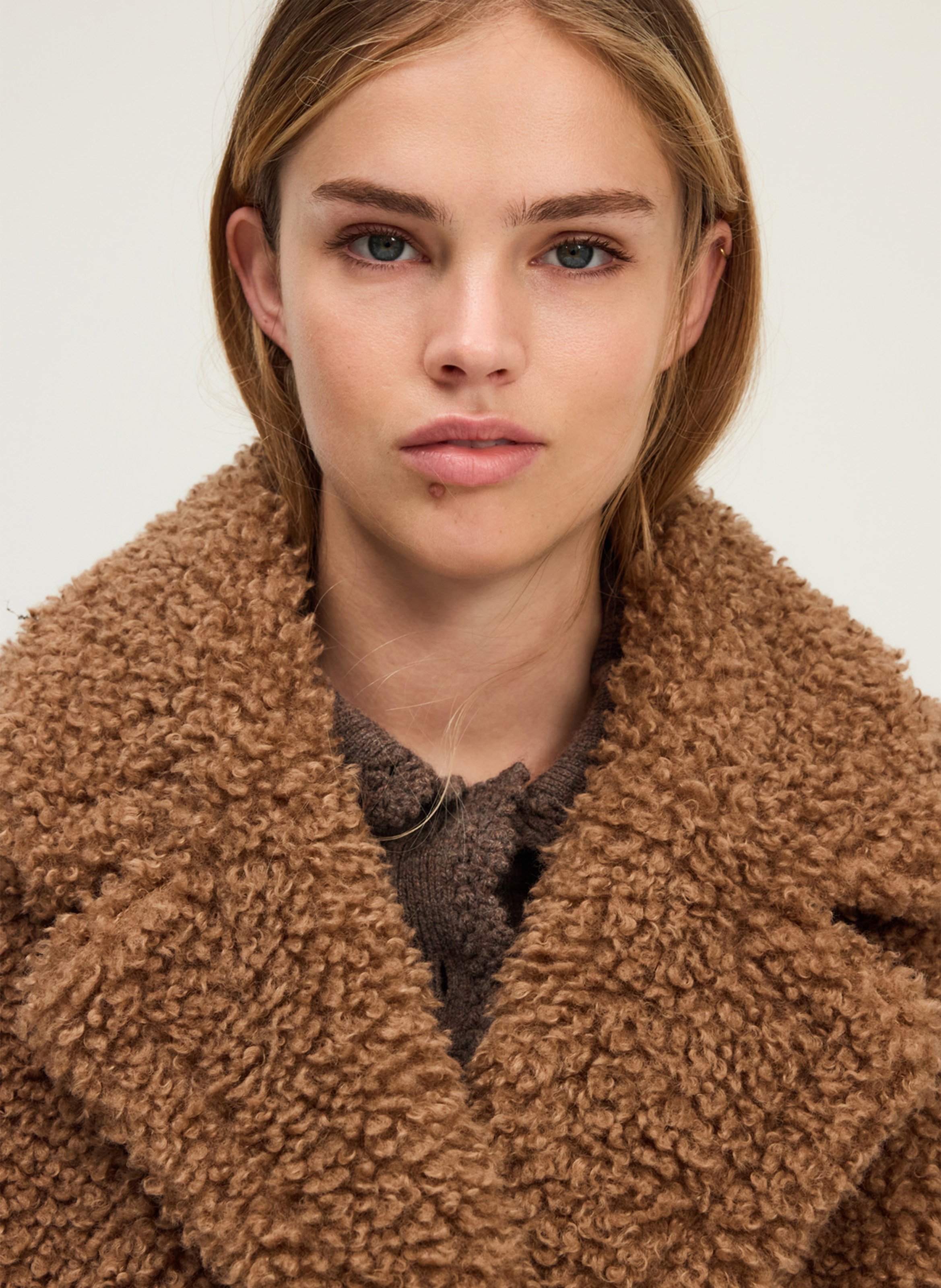 Faux fur coat with tailored collar PABLO Brown