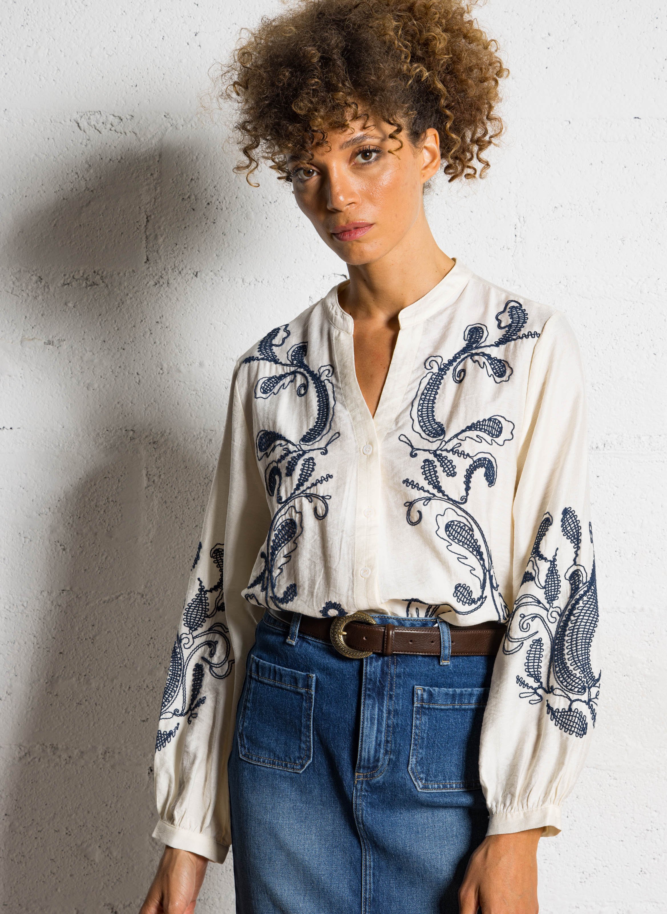 Chemise oversize col tunisien en coton mélangé LA PETITE ETOILE