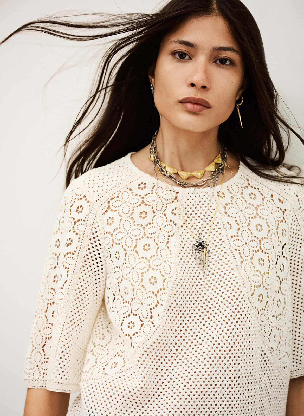 Top droit en maille ajourée fantaisie BA&SH Beige