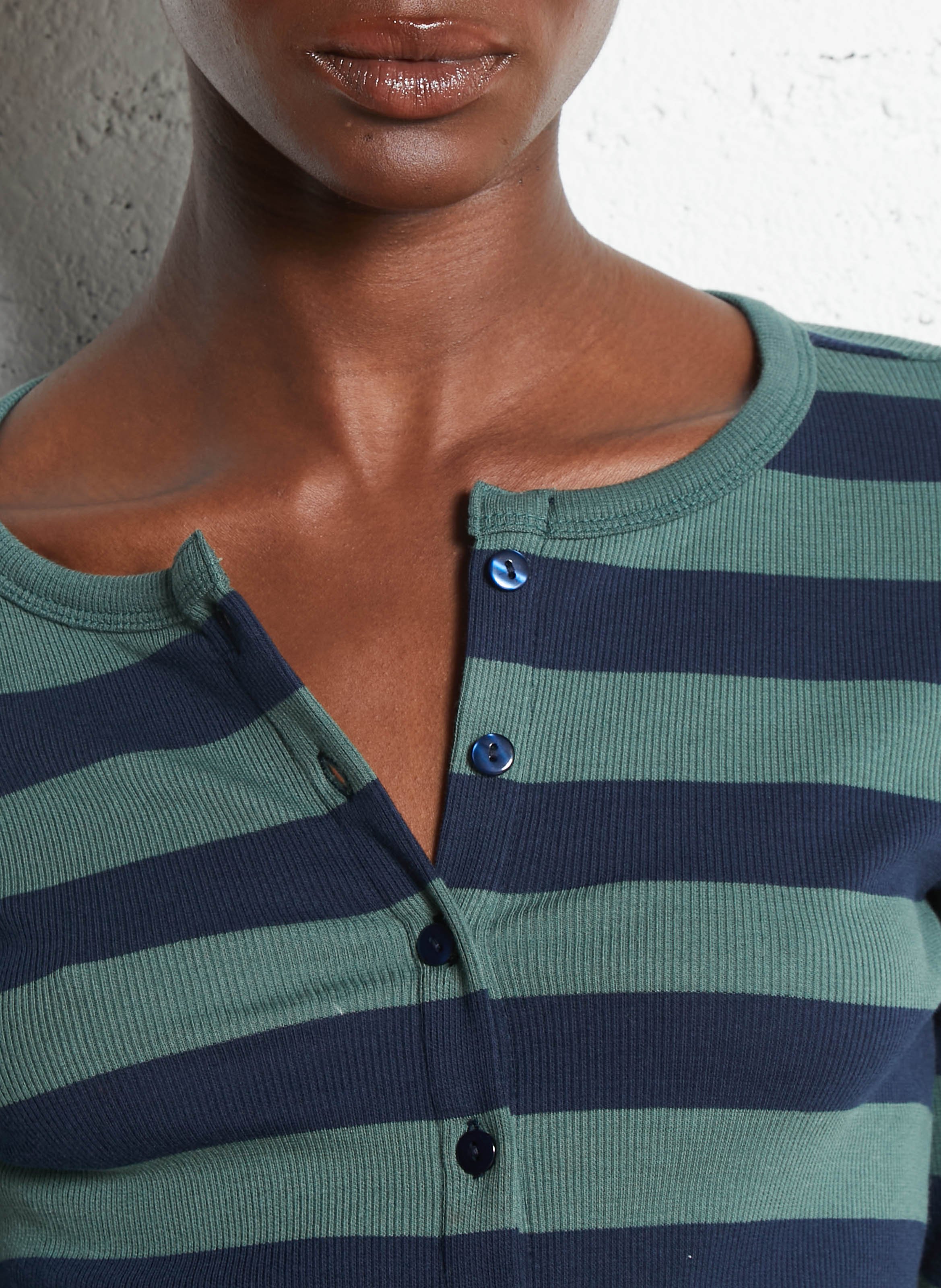 Top boutonné col rond à rayures DAMSON MADDER Vert