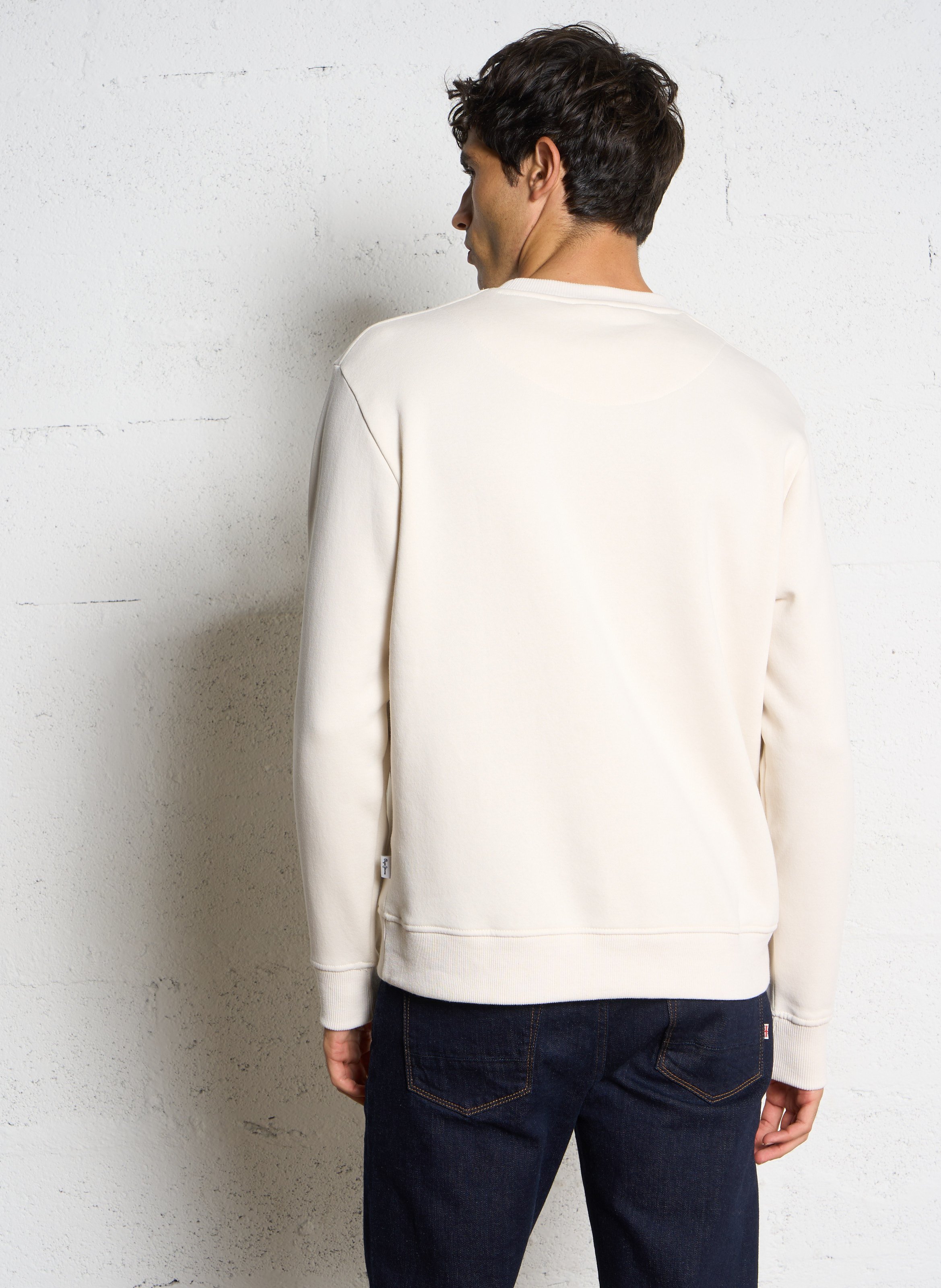 Sweat droit col rond sérigraphié velours en coton mélangé PEPE JEANS Beige