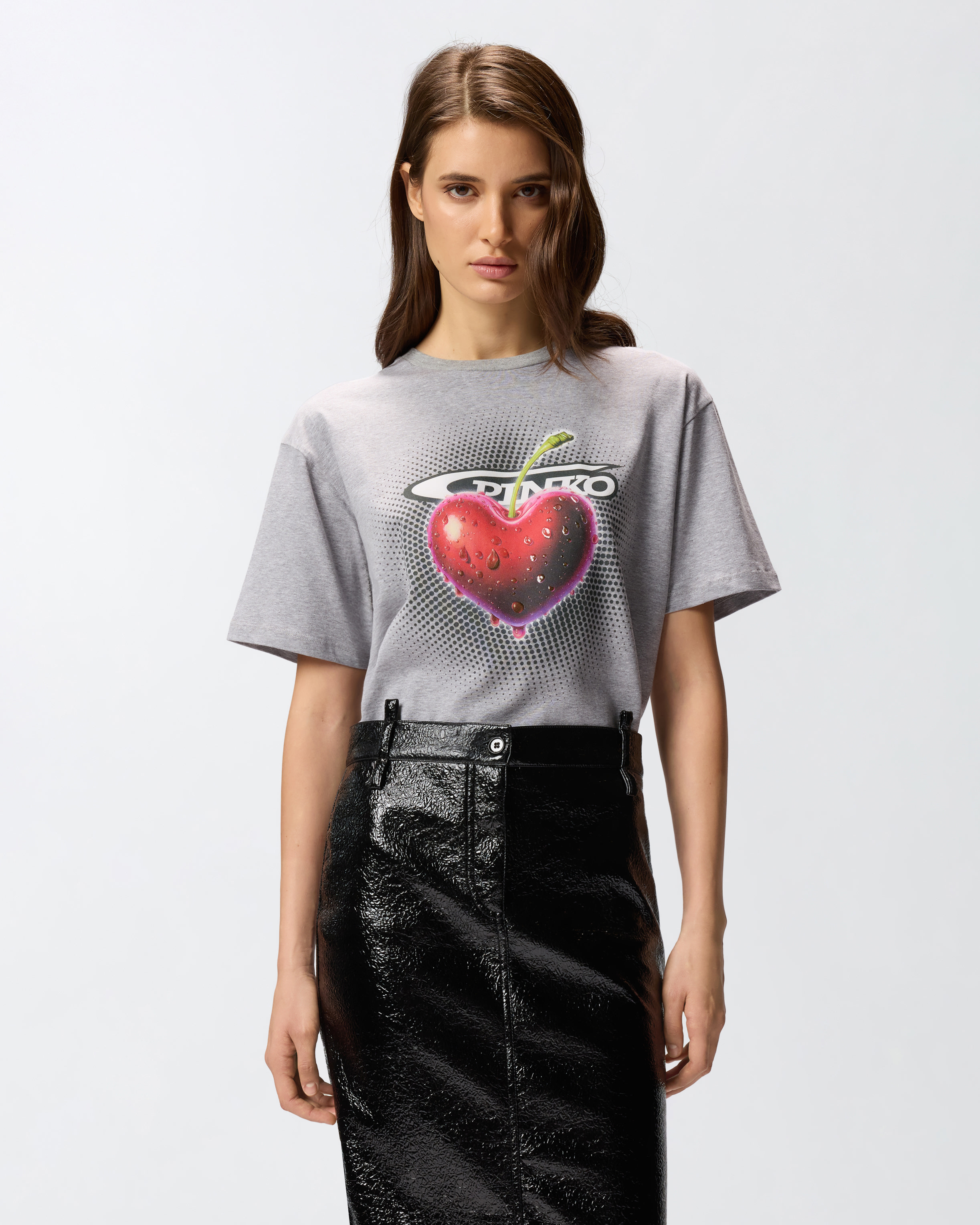 Printed mottled T-shirt PINKO Grey