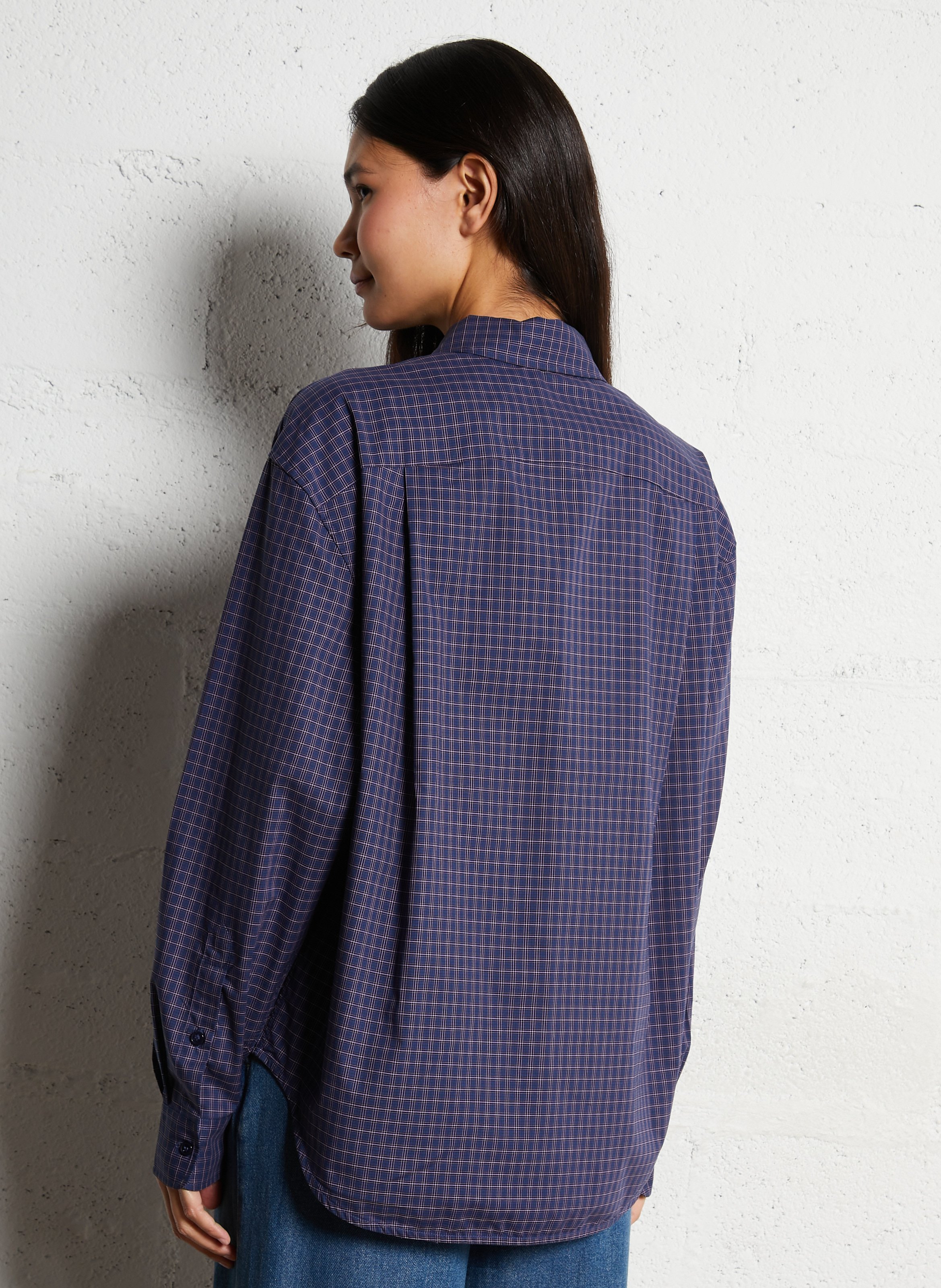 Ruimvallende, geruite, katoenen blouse THE NEW SOCIETY Violet