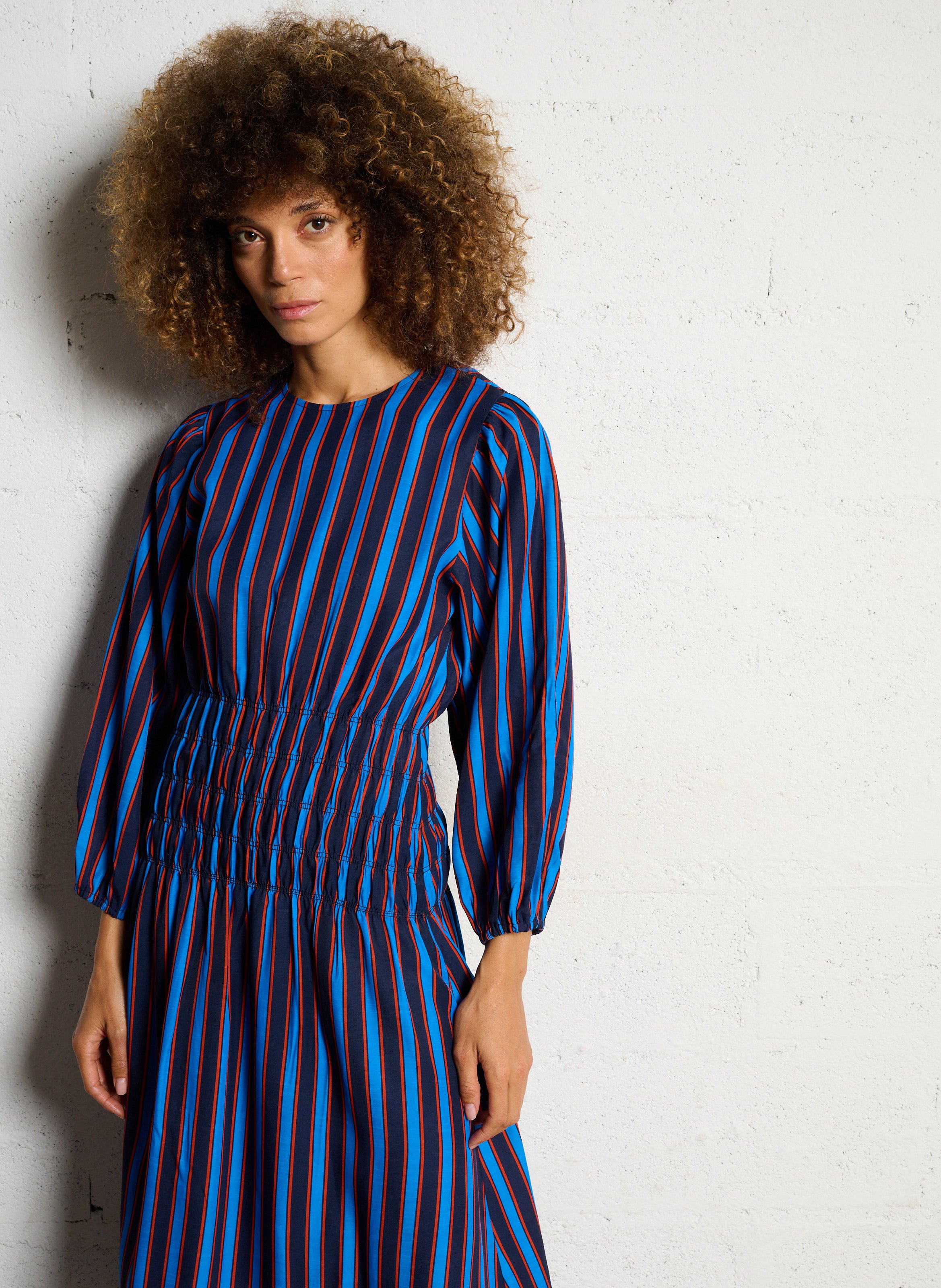 Robe midi fluide à rayures THE TINY BIG SISTER Bleu