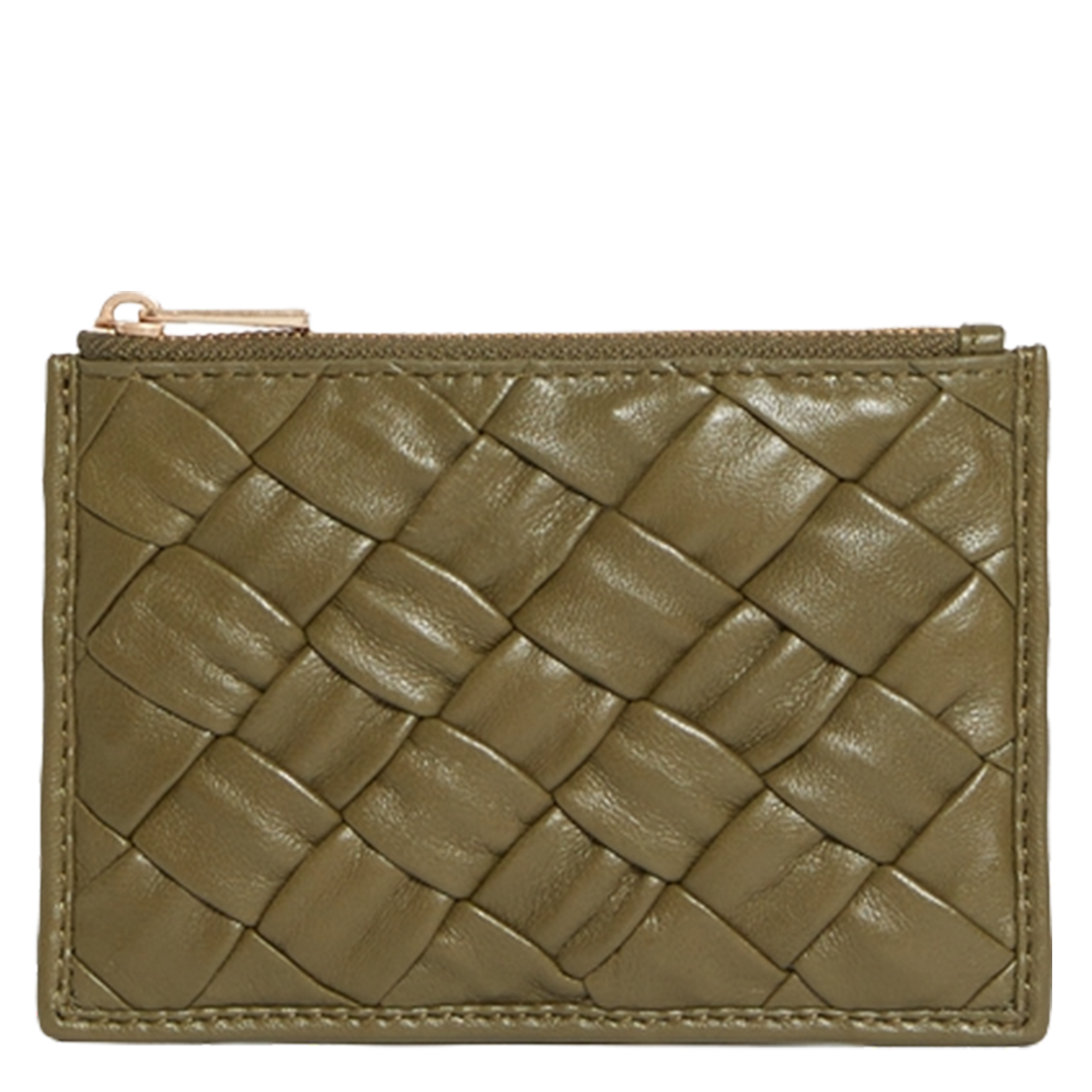 Ritsportemonnee van gevlochten leer VANESSA BRUNO Groen