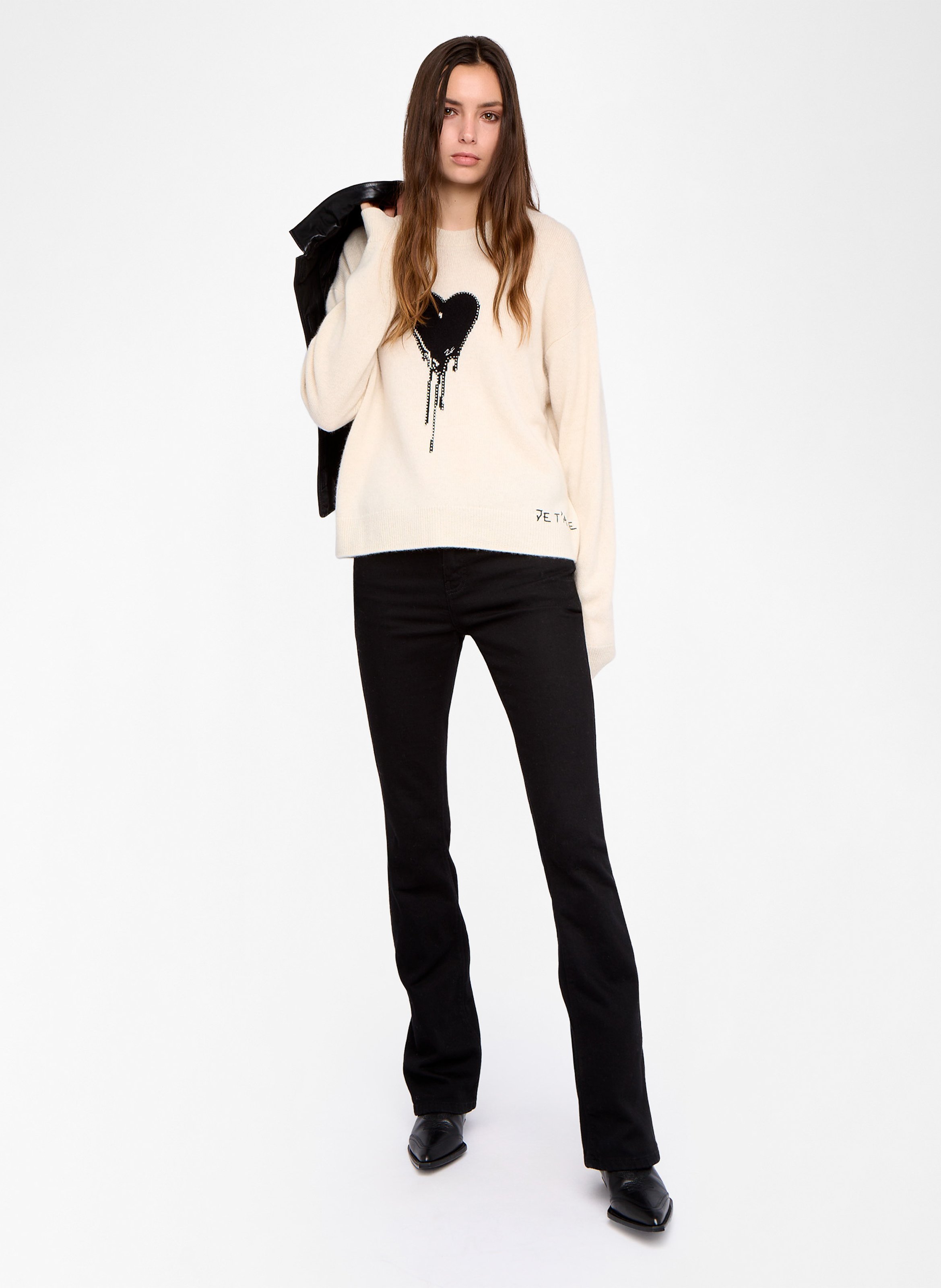 Pull droit col rond en cachemire imprimé ZADIG&VOLTAIRE Blanc