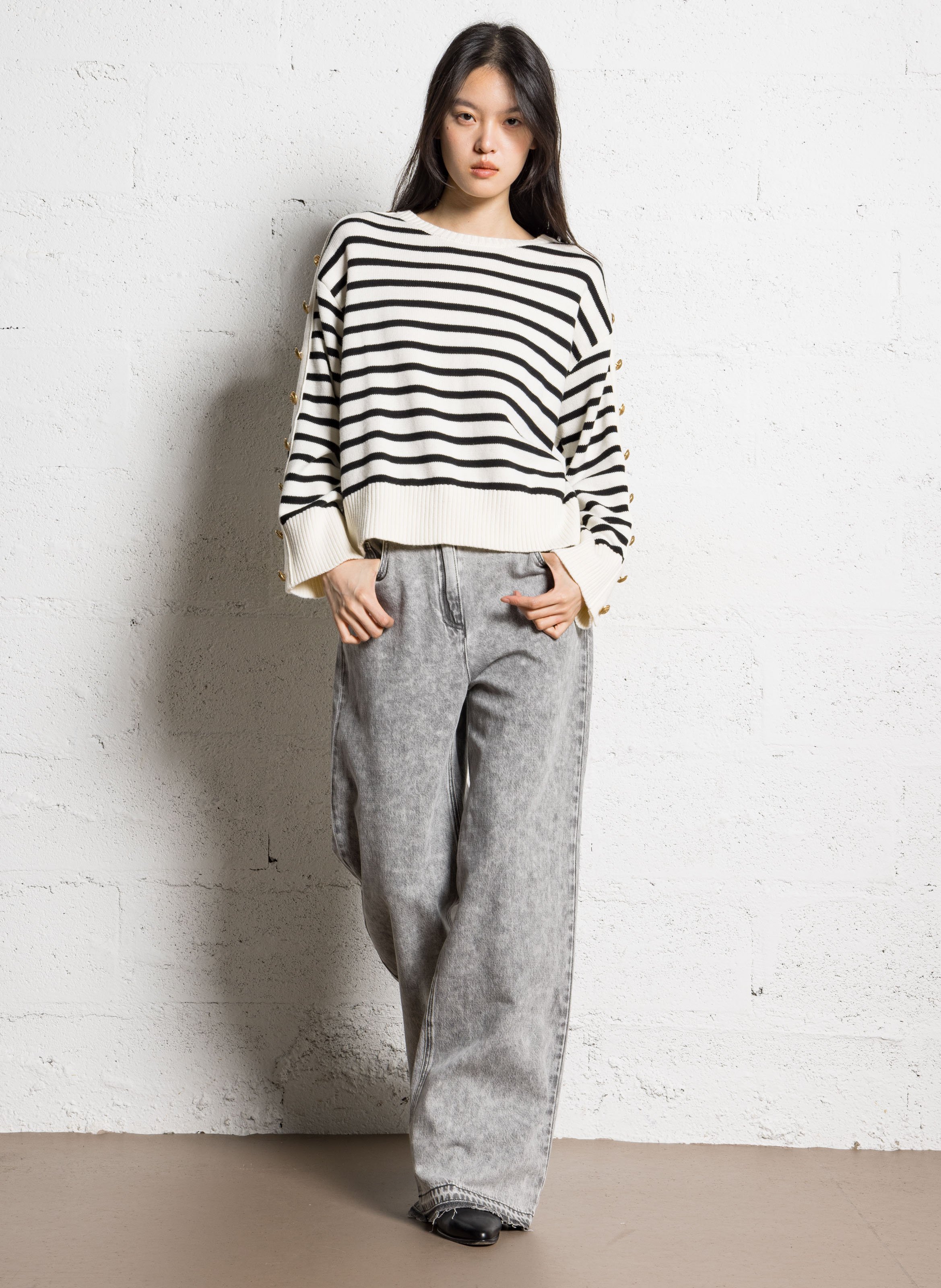 Pull oversize col rond en coton mélangé IKKS Noir