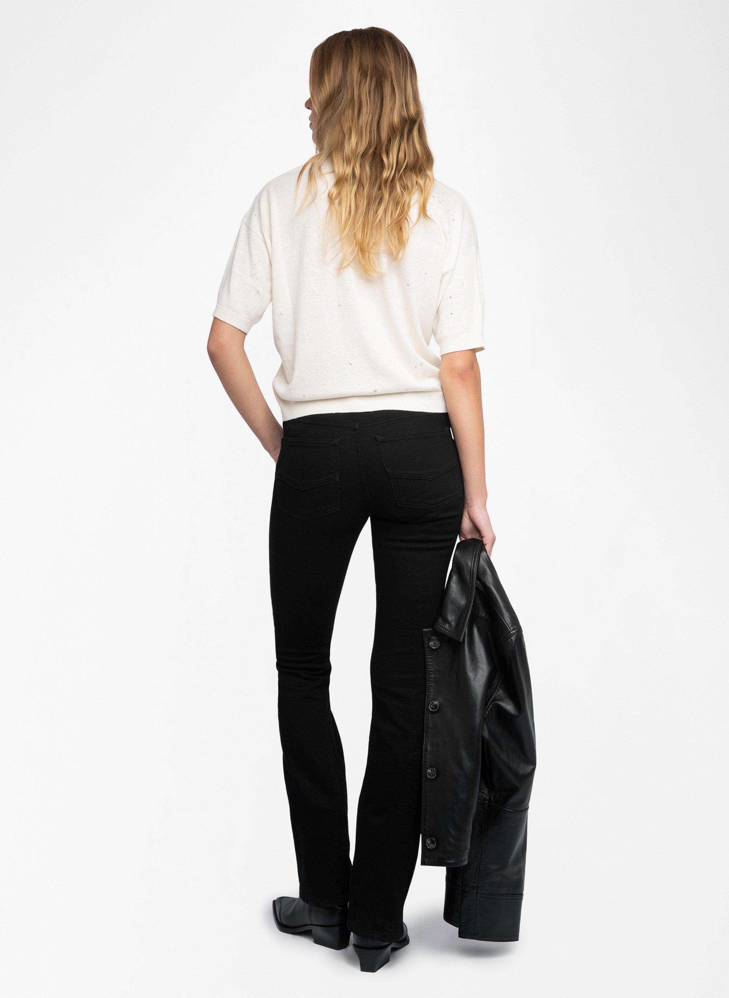 Top col V en lin et en coton mélangés ZADIG&VOLTAIRE Blanc