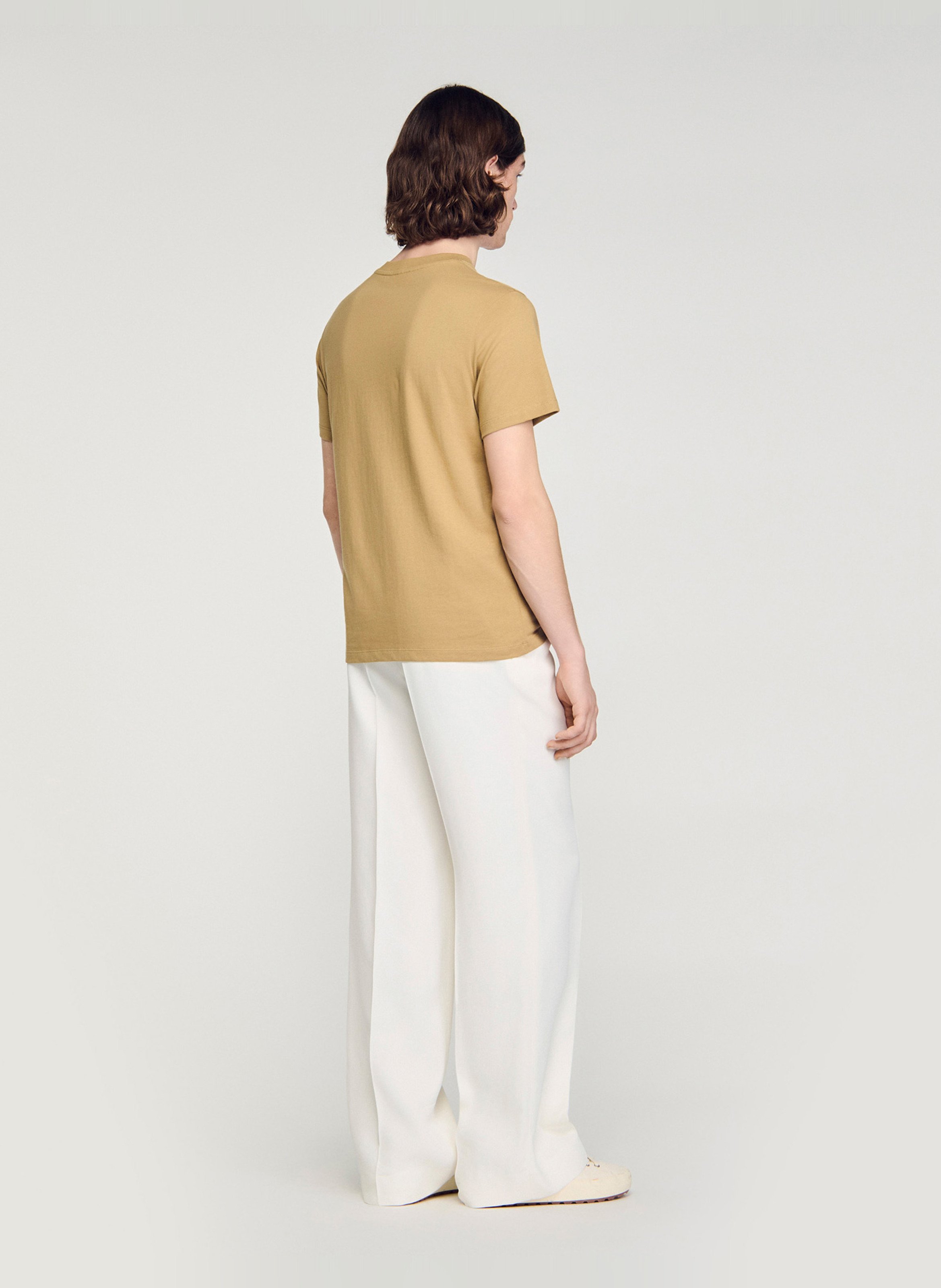Tee-shirt col rond en coton SANDRO Beige