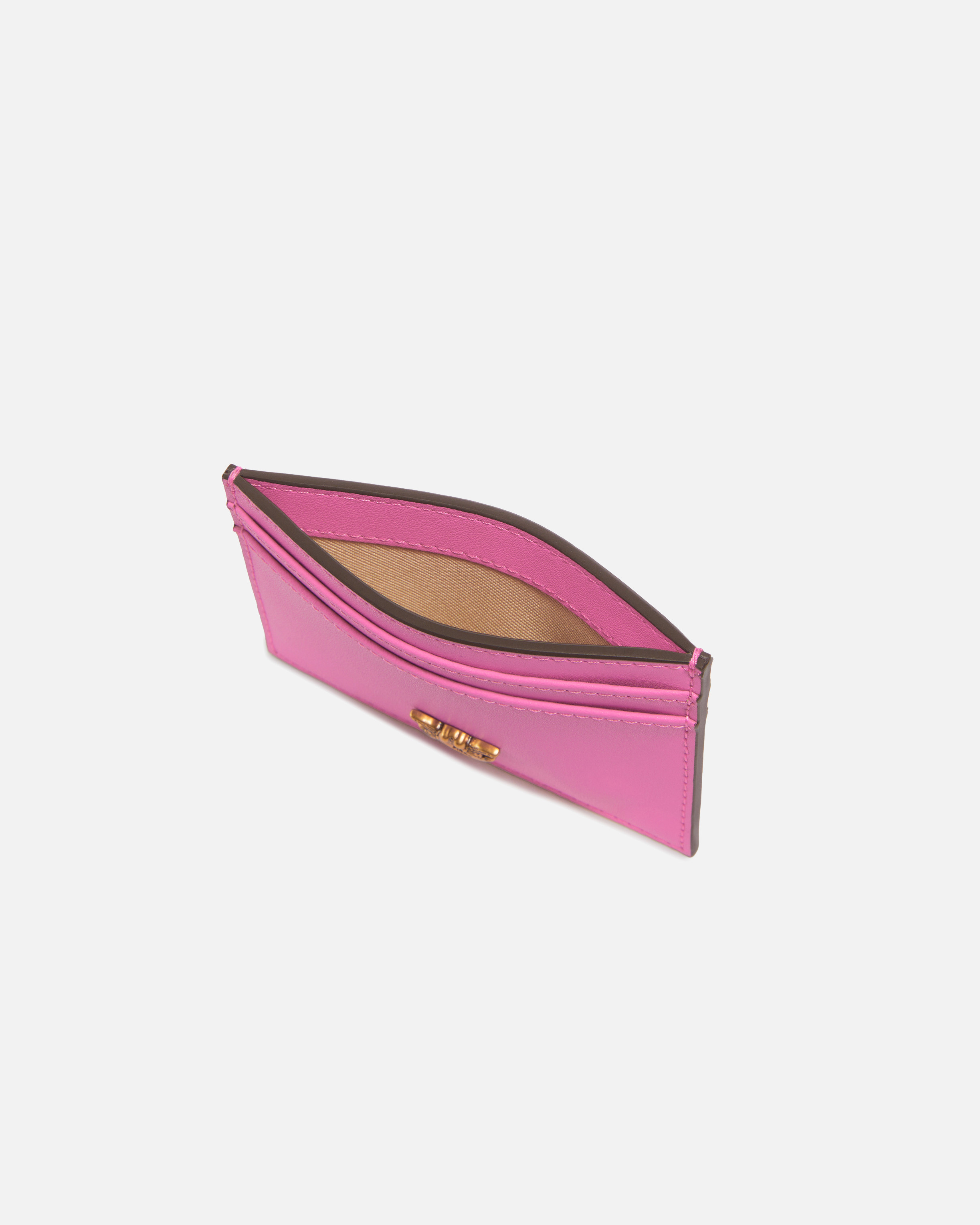Leather card holder with love birds logo PINKO Pink