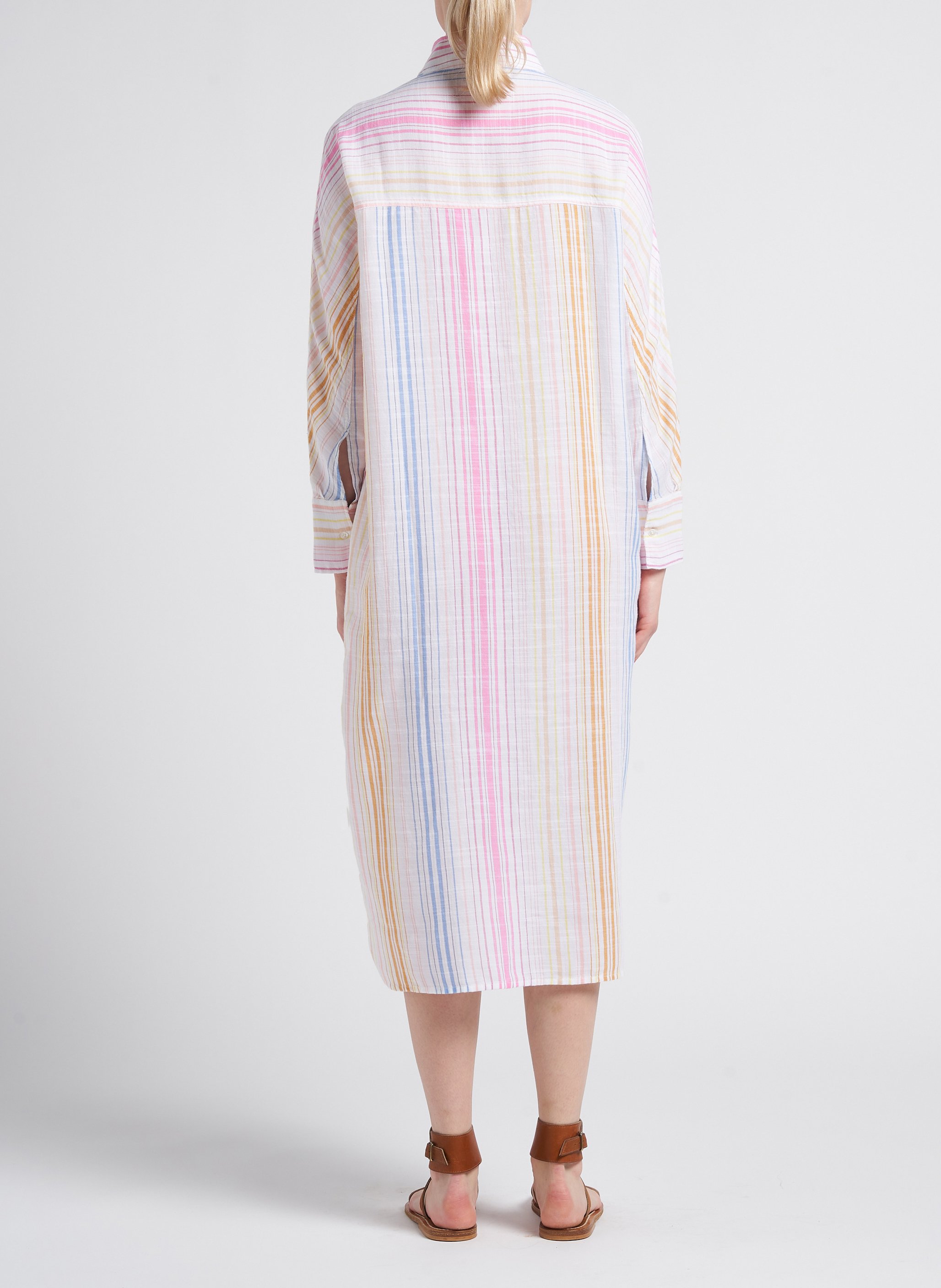 Lange, wijde jurk van linnen met strepen V DE VINSTER Gestreepte