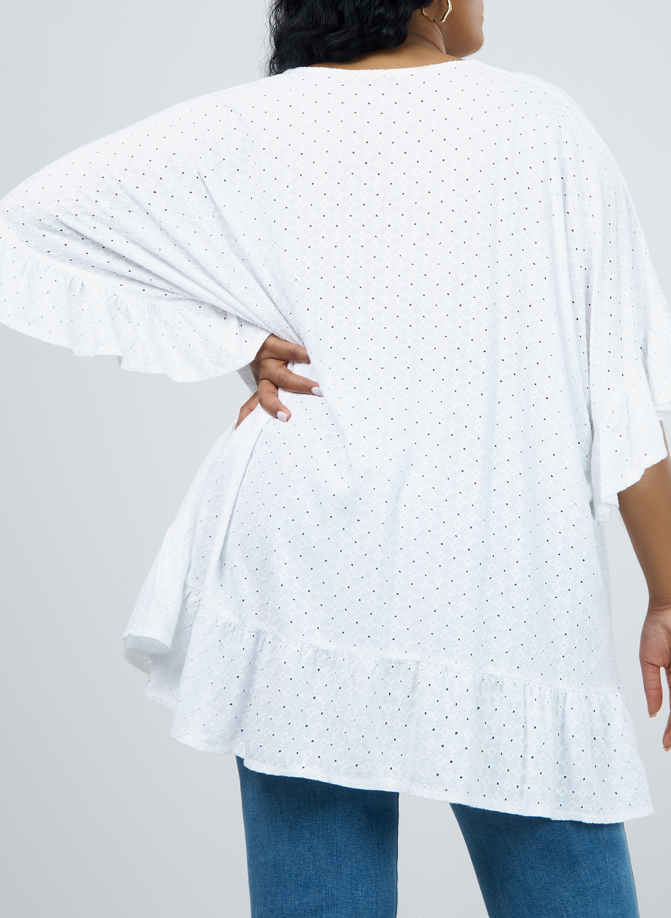 Blouse col V à volants  MAT FASHION Blanc