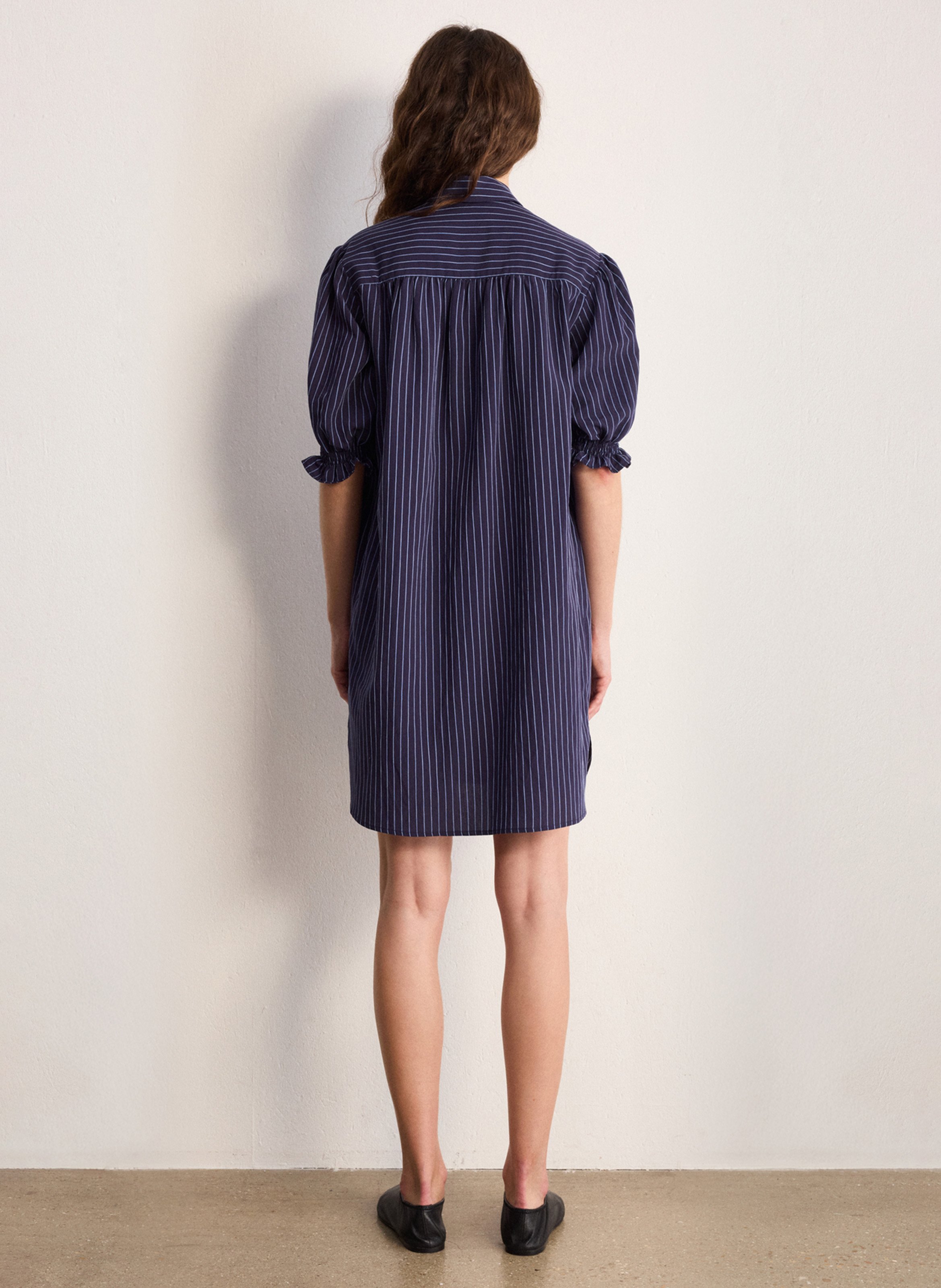 Short striped dress with classic collar PABLO Blue