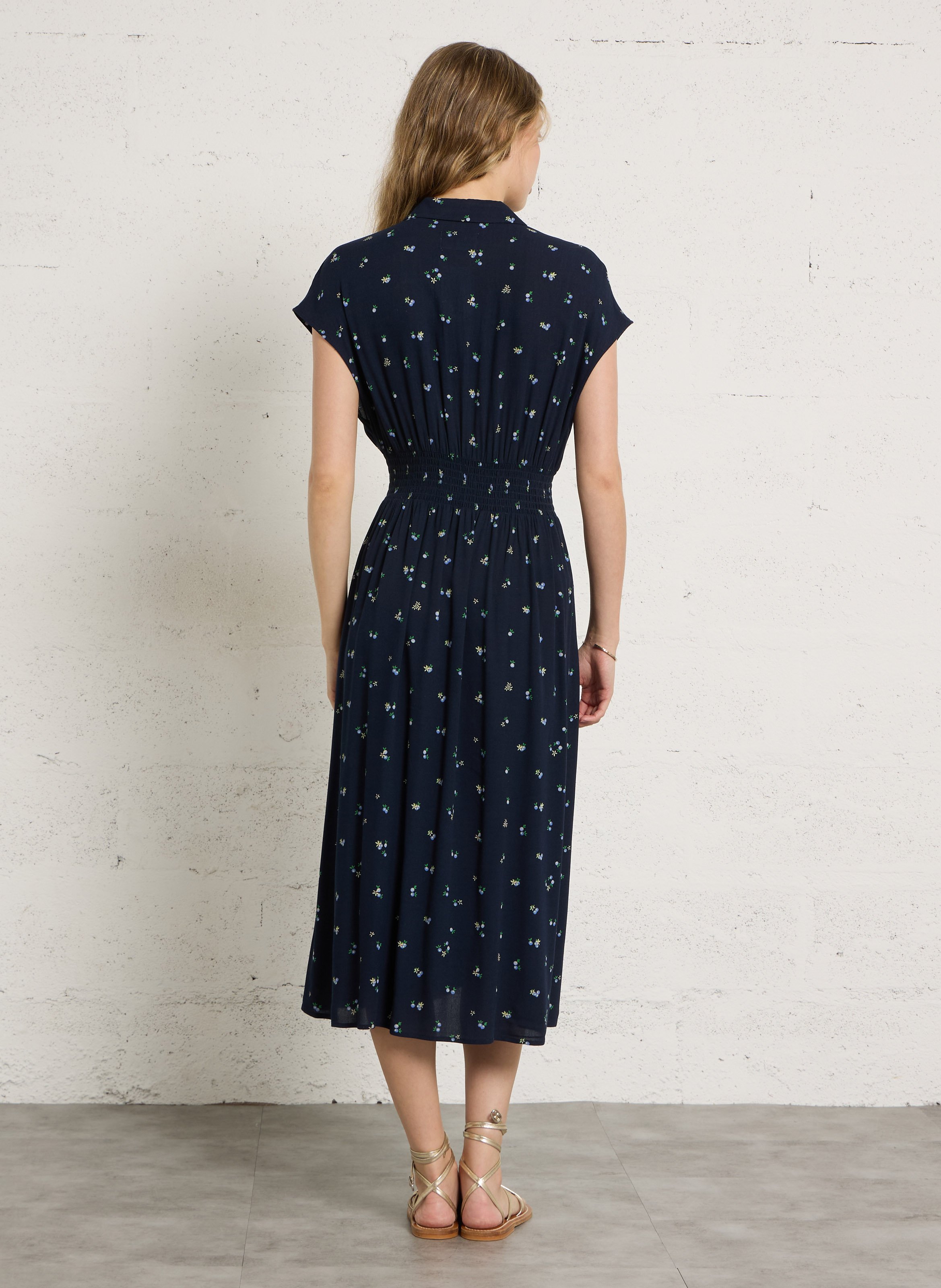 Robe midi col classique imprimée DES PETITS HAUTS Noir