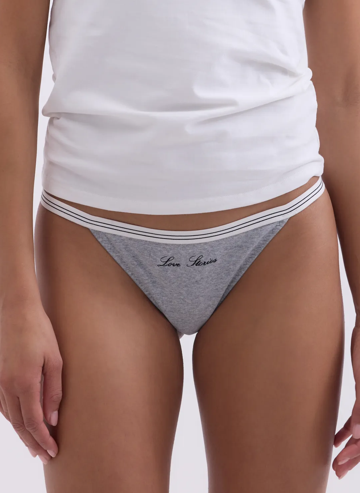 Solid color tanga with brand embroidery in blended cotton LOVE STORIES Silver