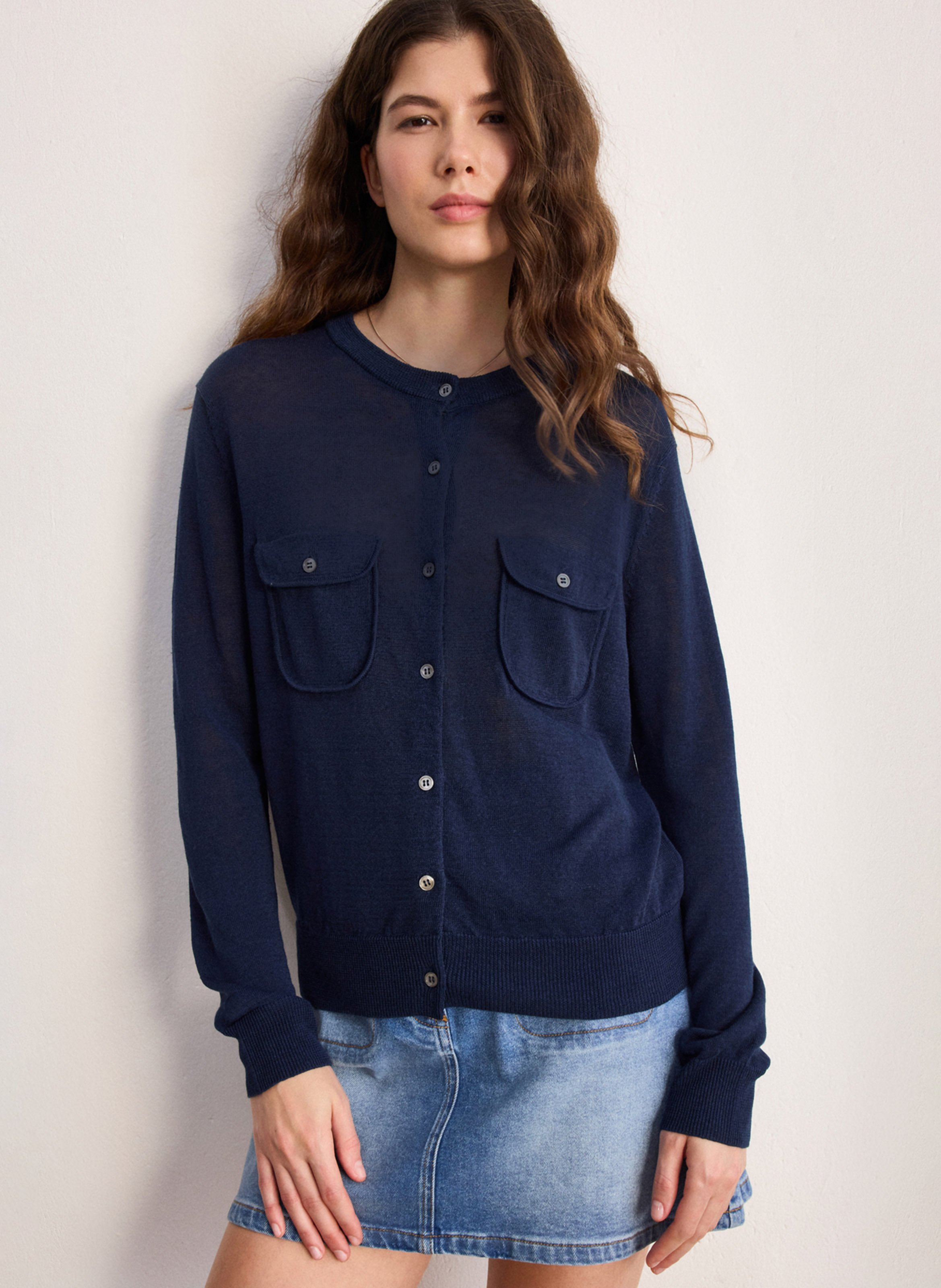 Rundhalsausschnitt aus Leinenmischung PABLO Blau