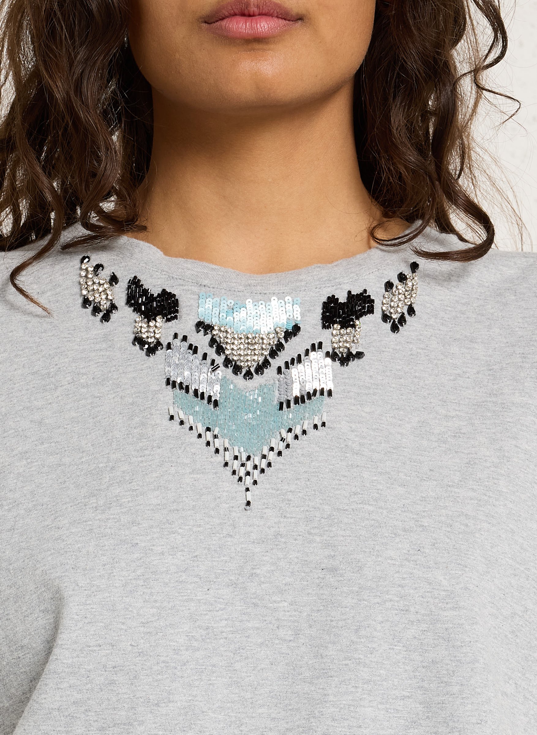 Top oversize col rond en coton  BERENICE Gris