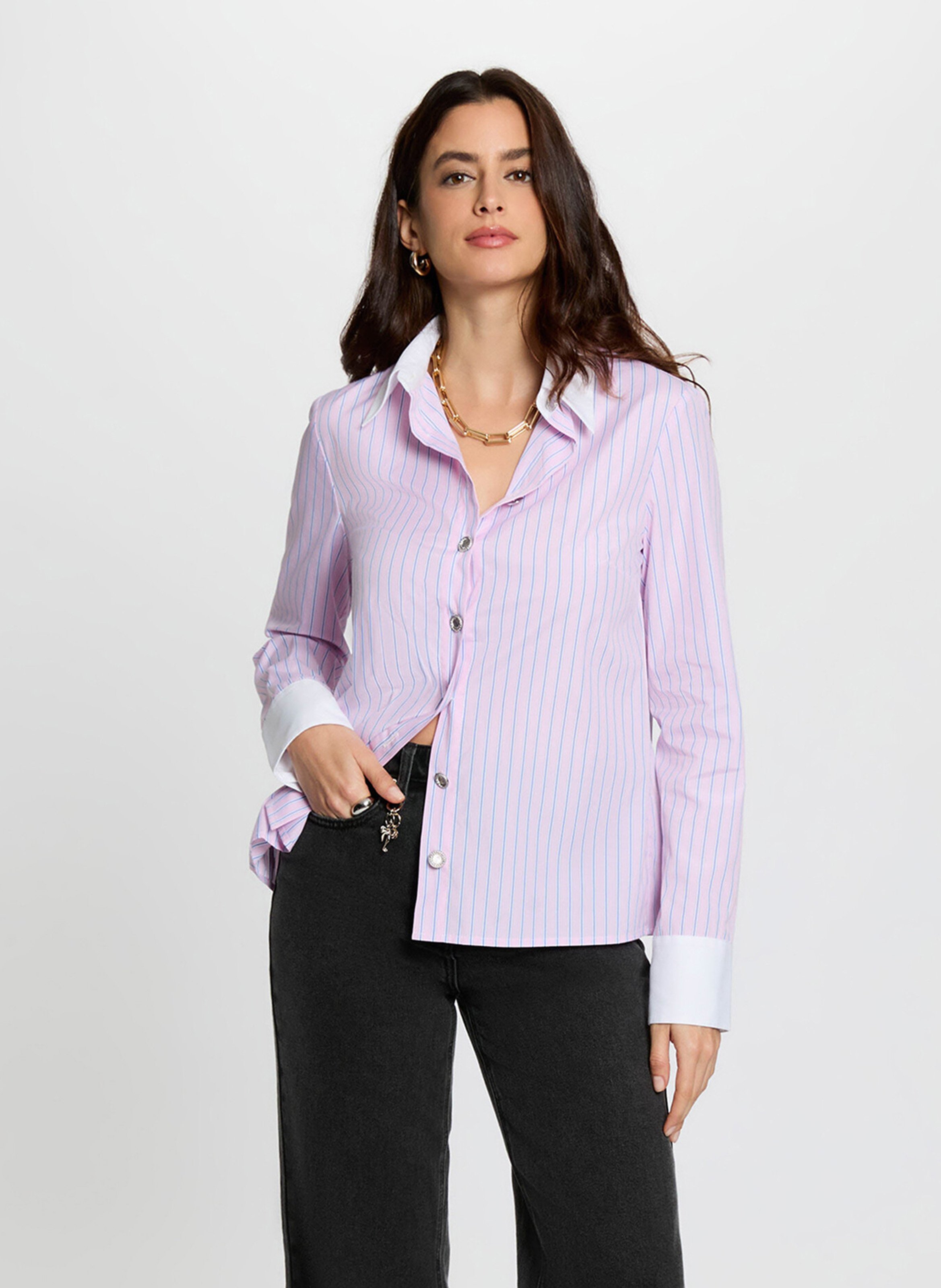 Chemise droite col classique à rayures MORGAN Rose
