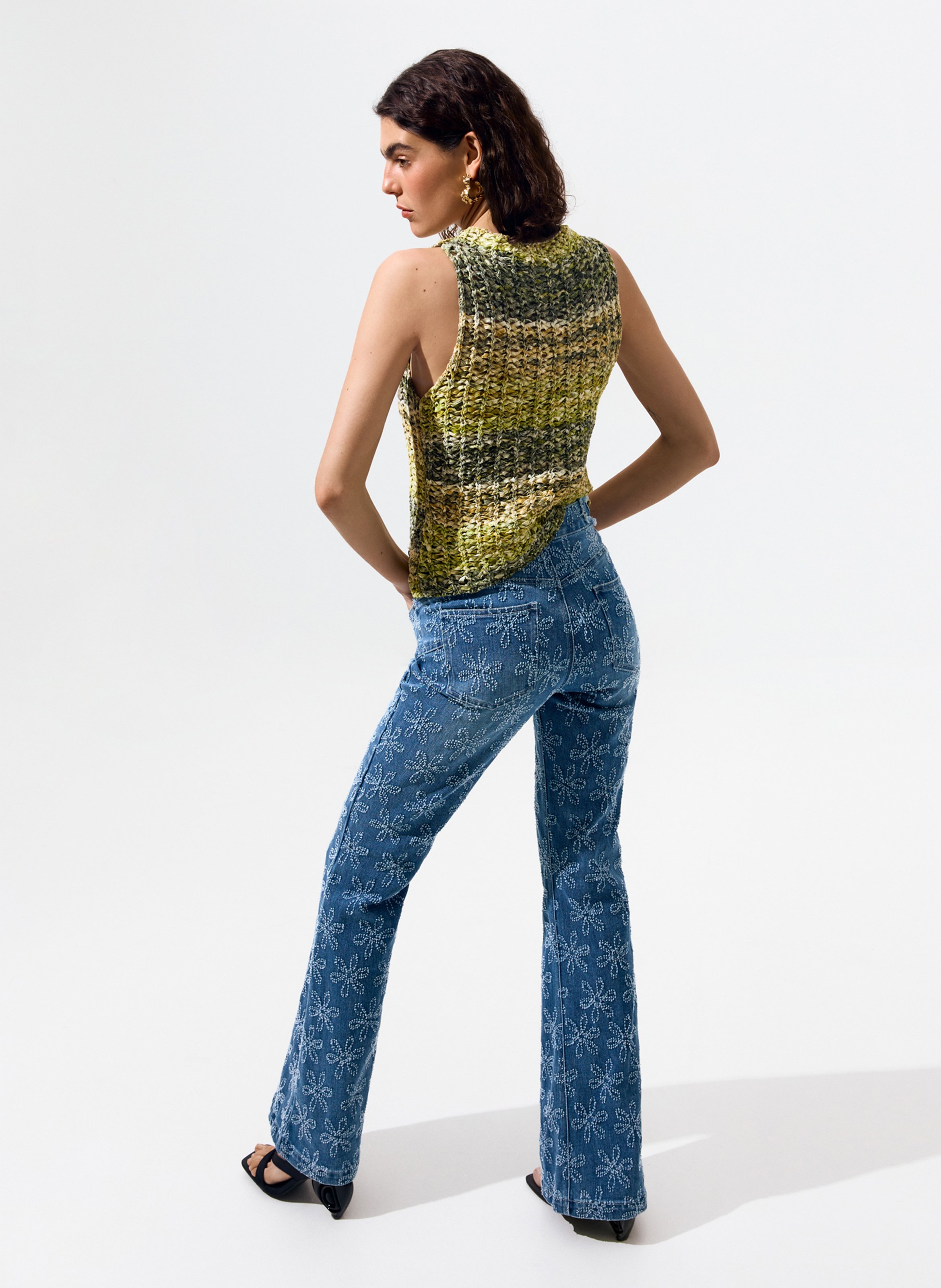 Jean flare taille haute à motifs DESIGUAL Bleu