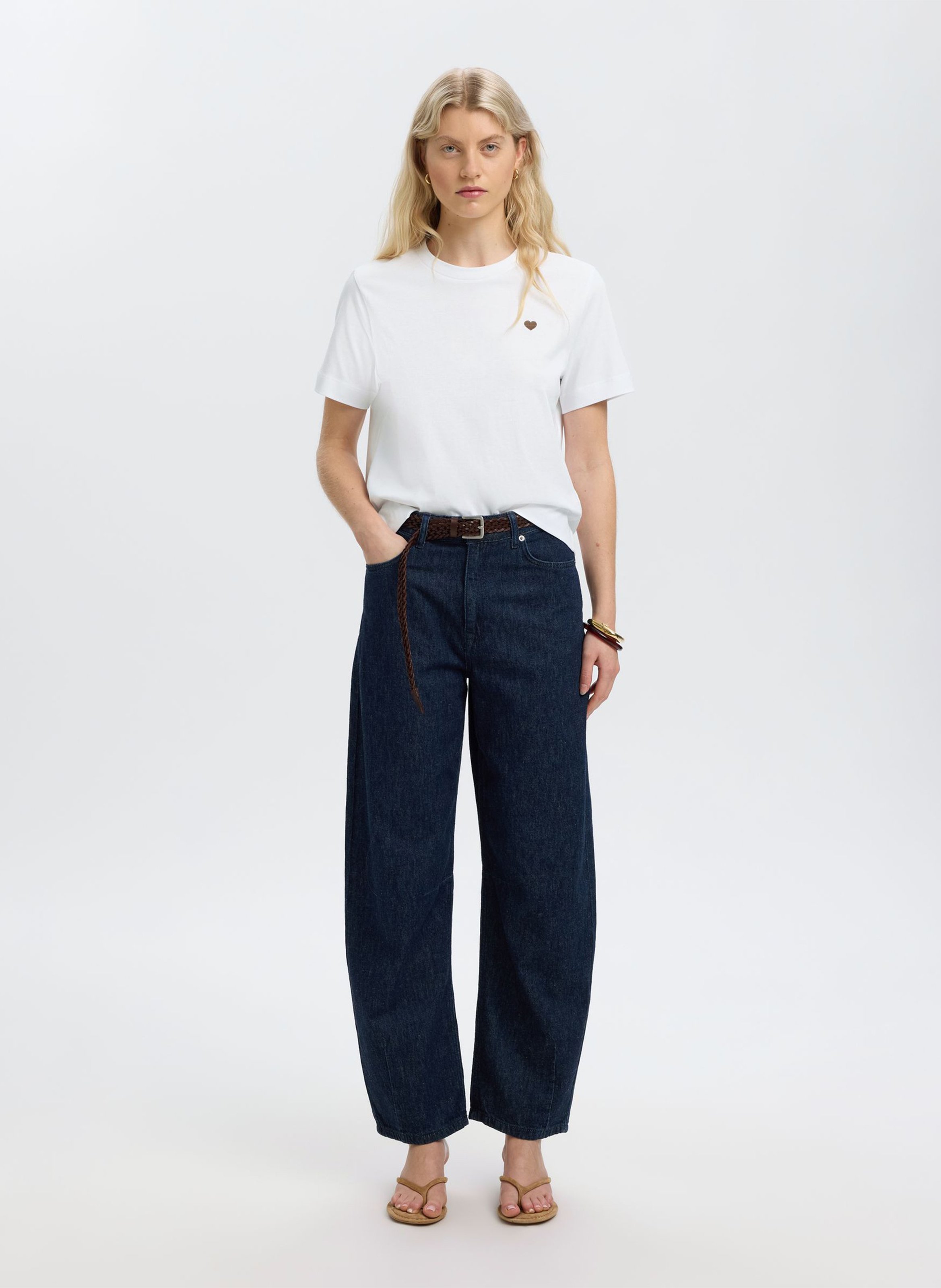 Tee-shirt droit col rond en coton bio SELECTED Blanc