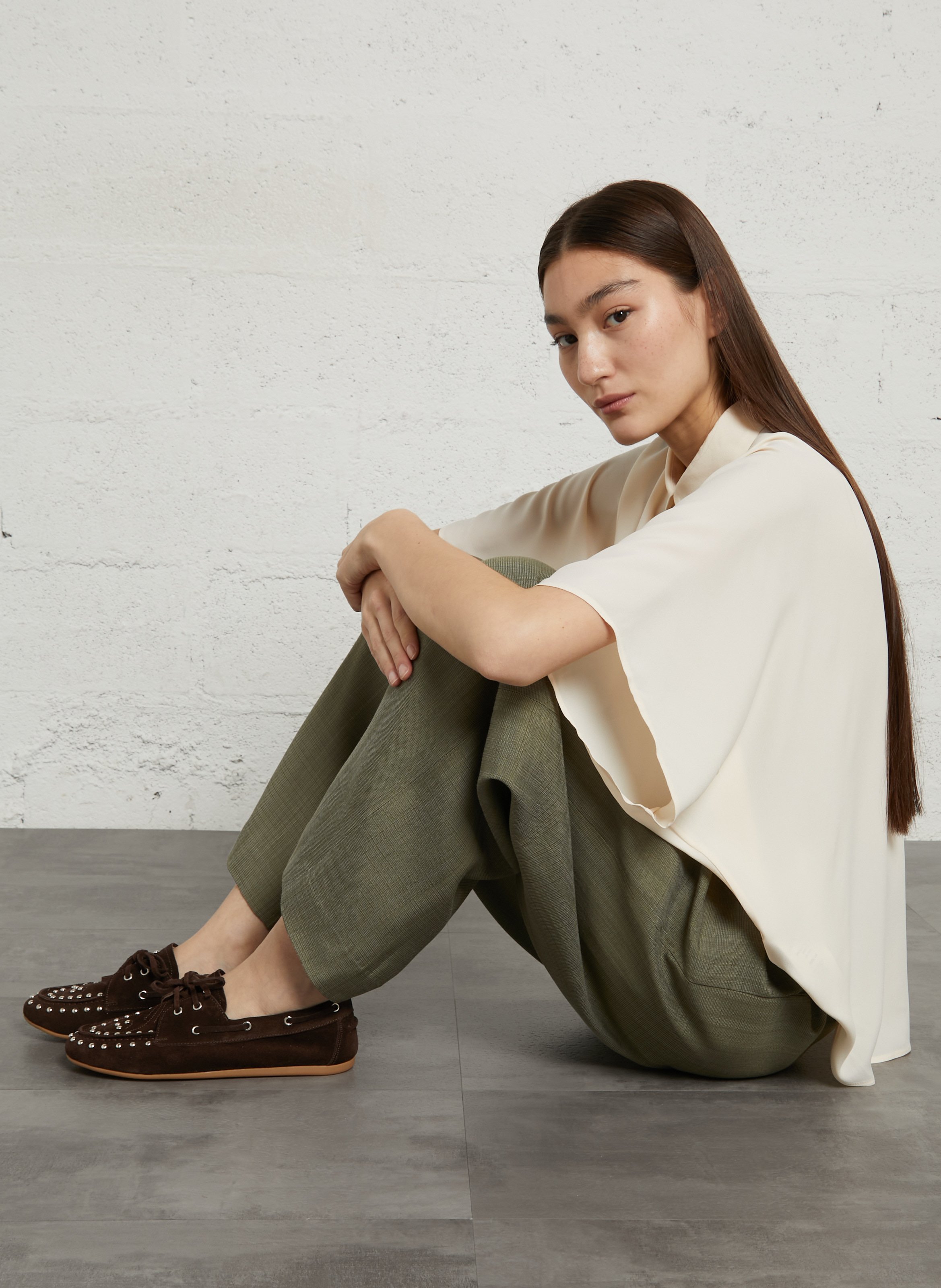 Chaussures bateau en cuir velours REQINS Marron