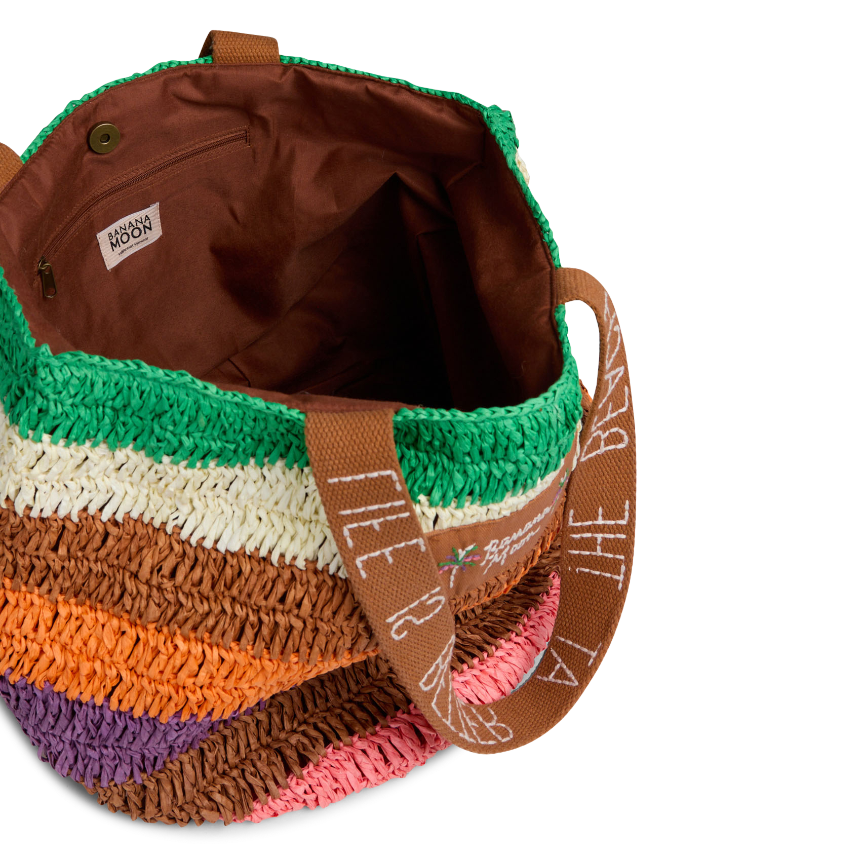 Striped raffia and cotton tote bag BANANA MOON Brown