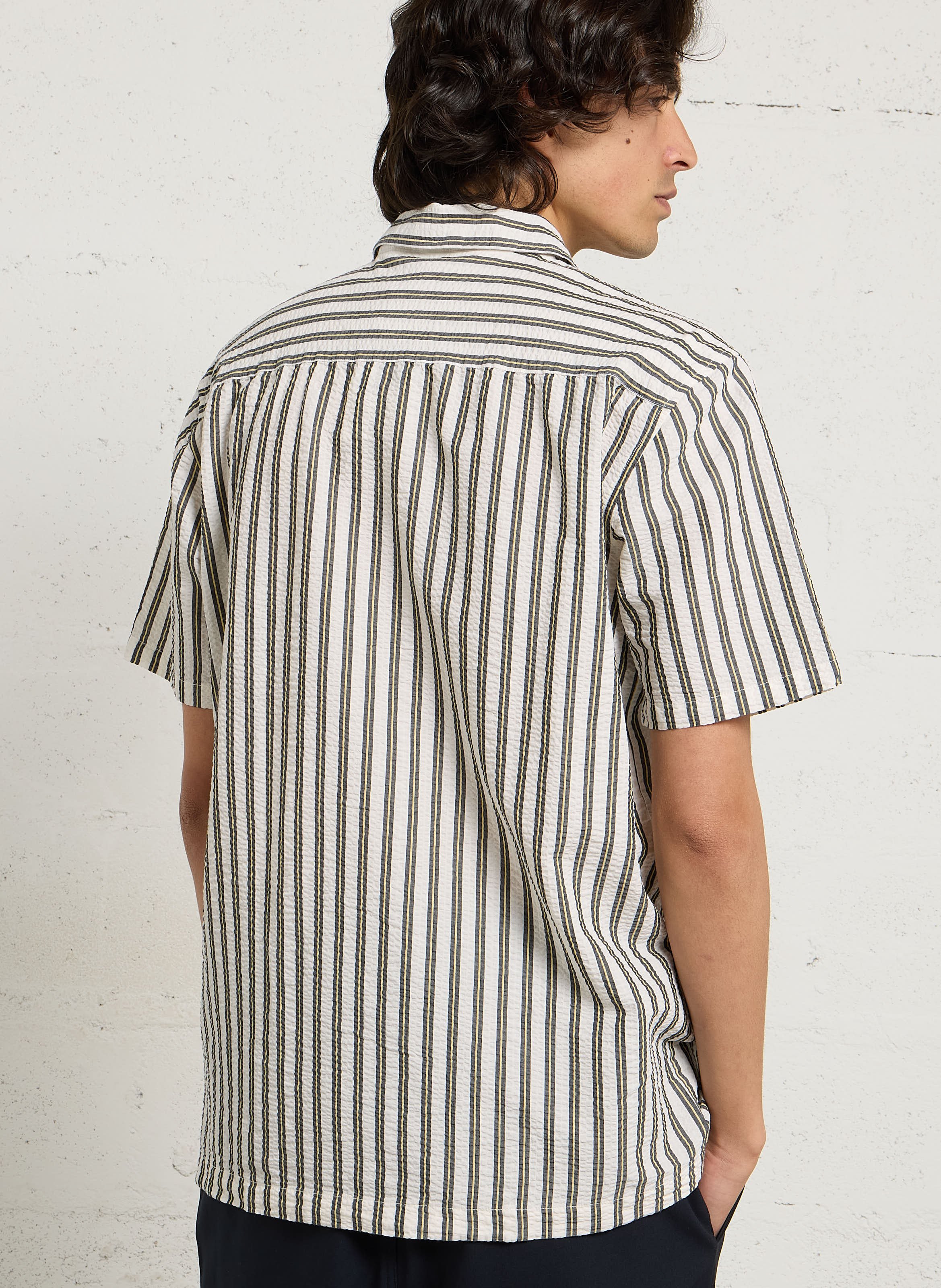 Camisa recta a rayas de algodón mezclado Blanco