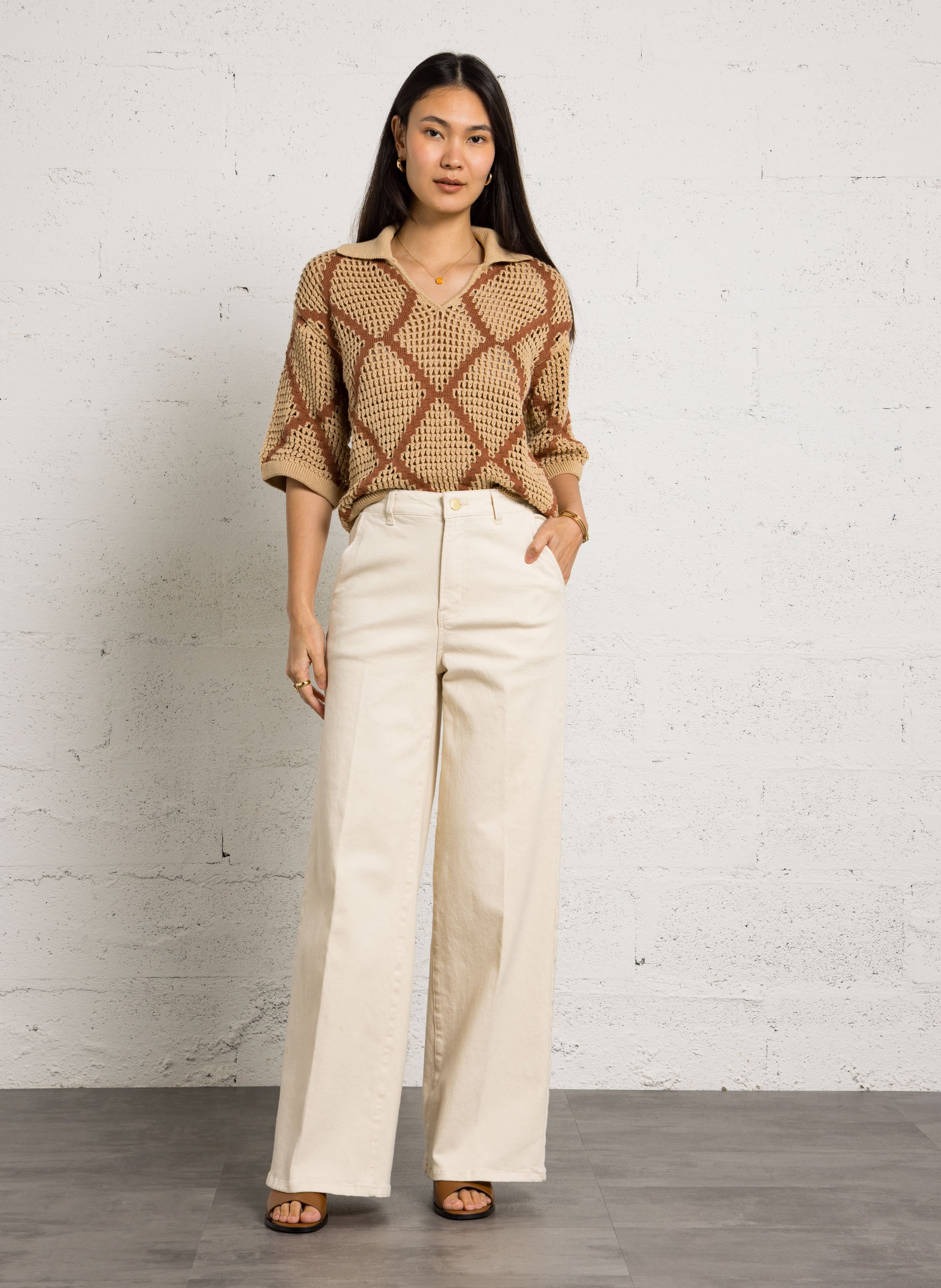 Jean large taille haute en coton mélangé LA PETITE ETOILE Beige