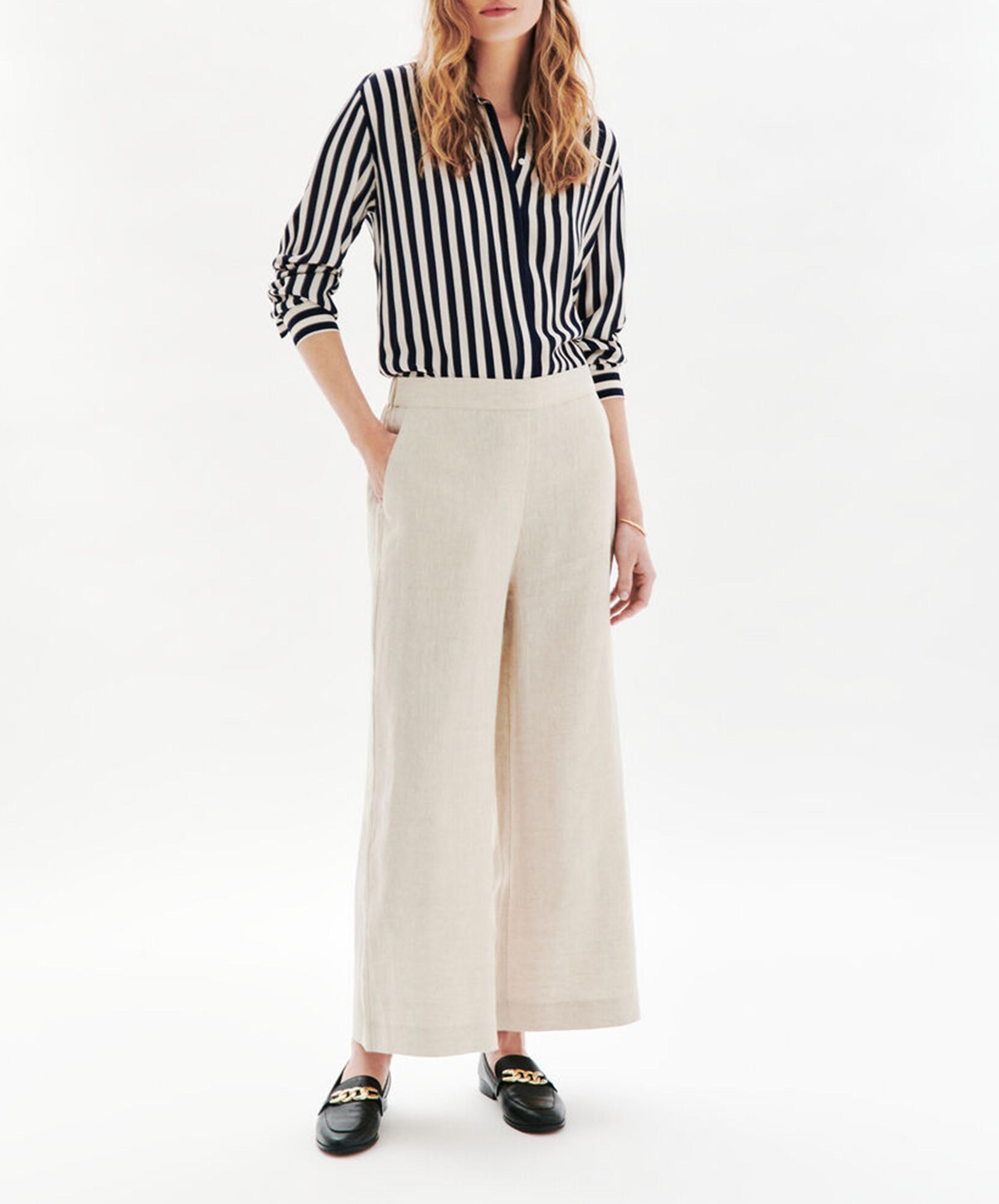 High-waisted wide-leg linen pants CAROLL Beige